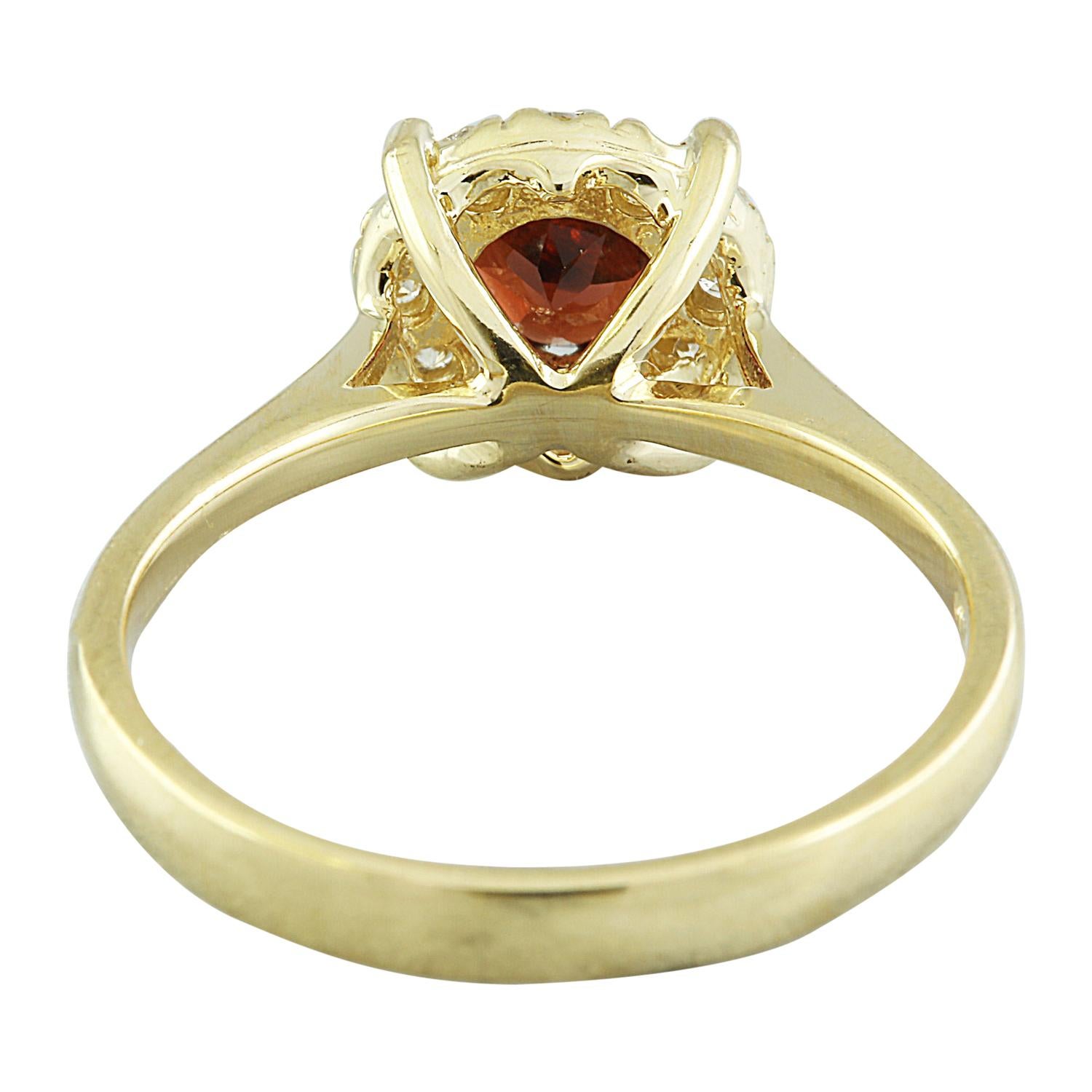 Women's Natural Garnet Diamond Ring In 14 Karat Yellow Gold For Sale