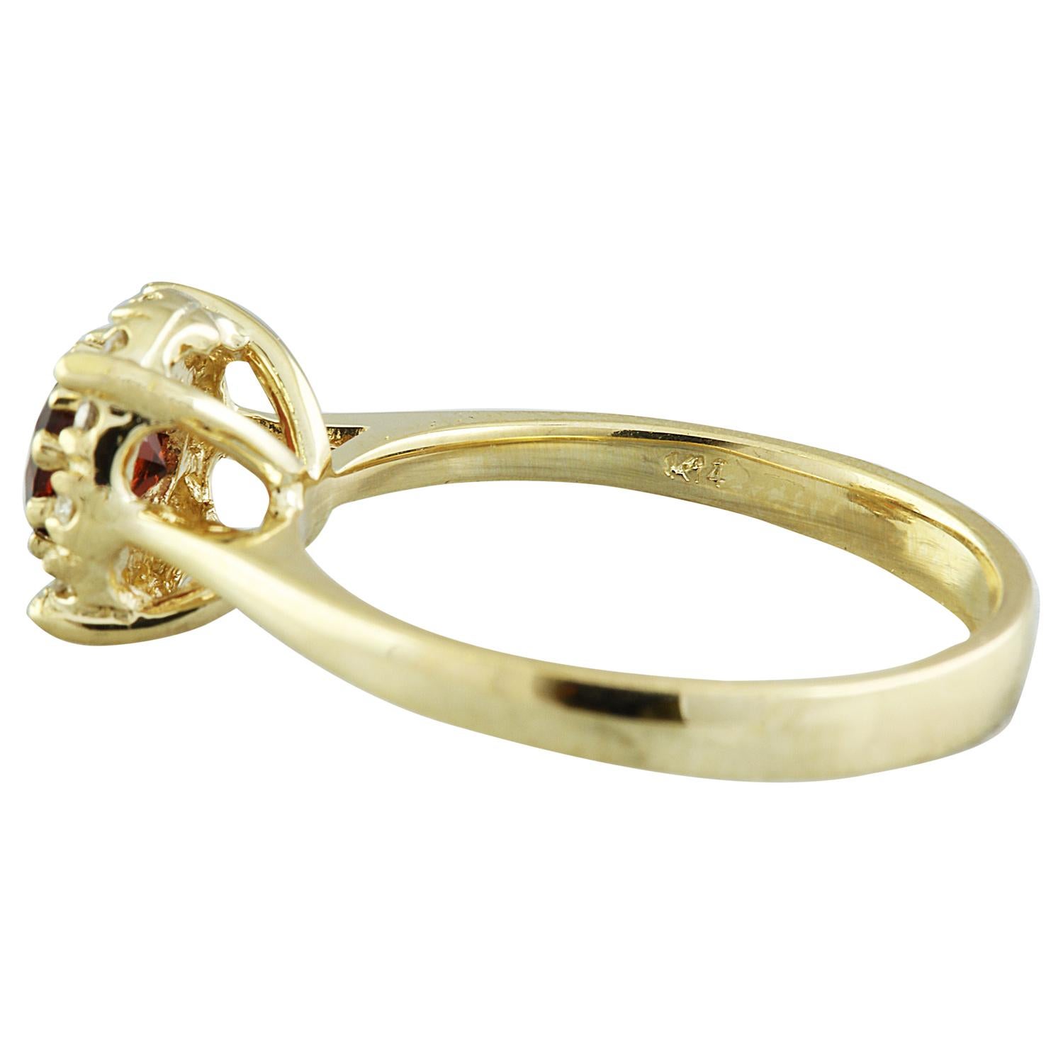 Natural Garnet Diamond Ring In 14 Karat Yellow Gold For Sale 1