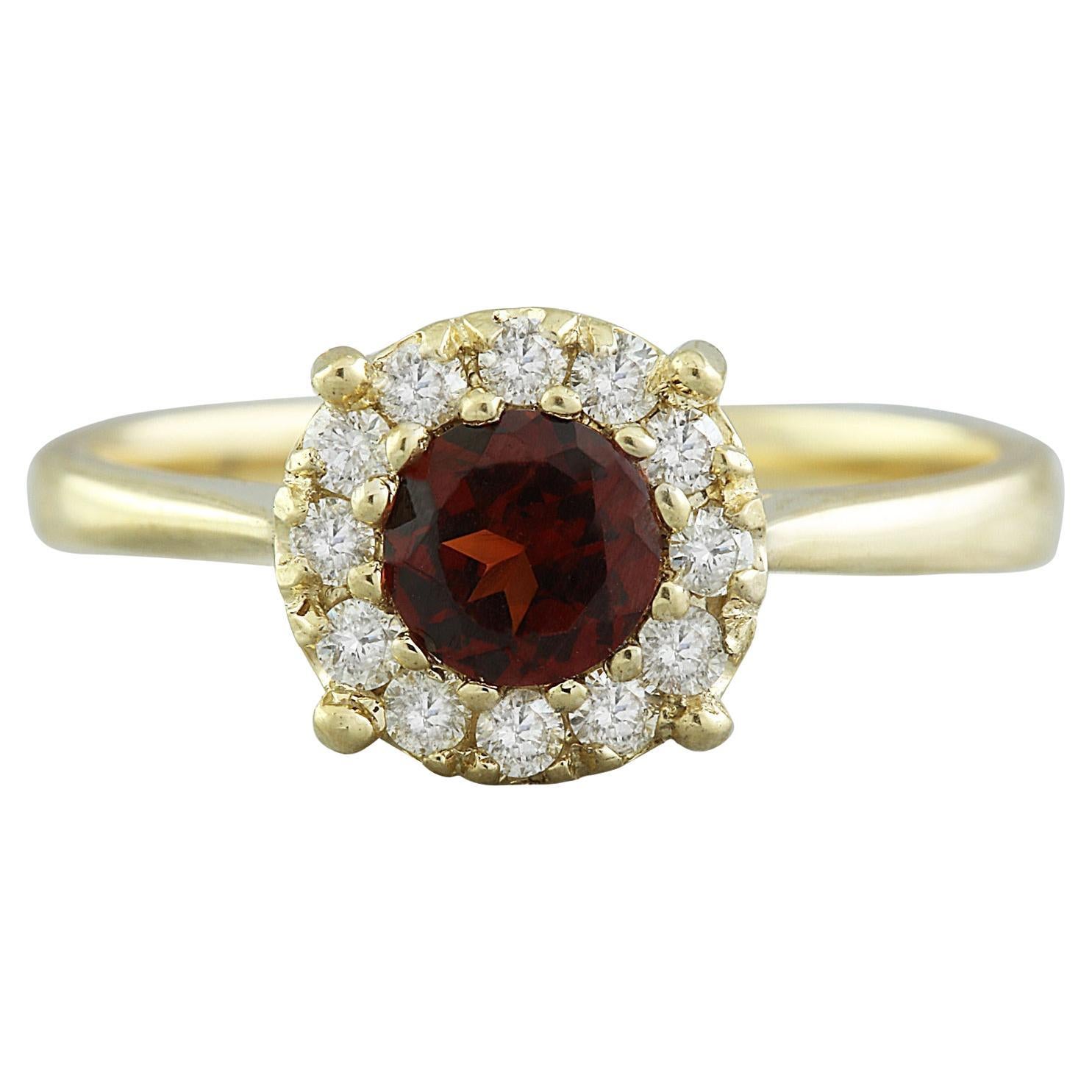 Natural Garnet Diamond Ring In 14 Karat Yellow Gold For Sale