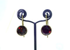 Natural Garnet Gold and Oxidized Sterling Silver Drop Earrings