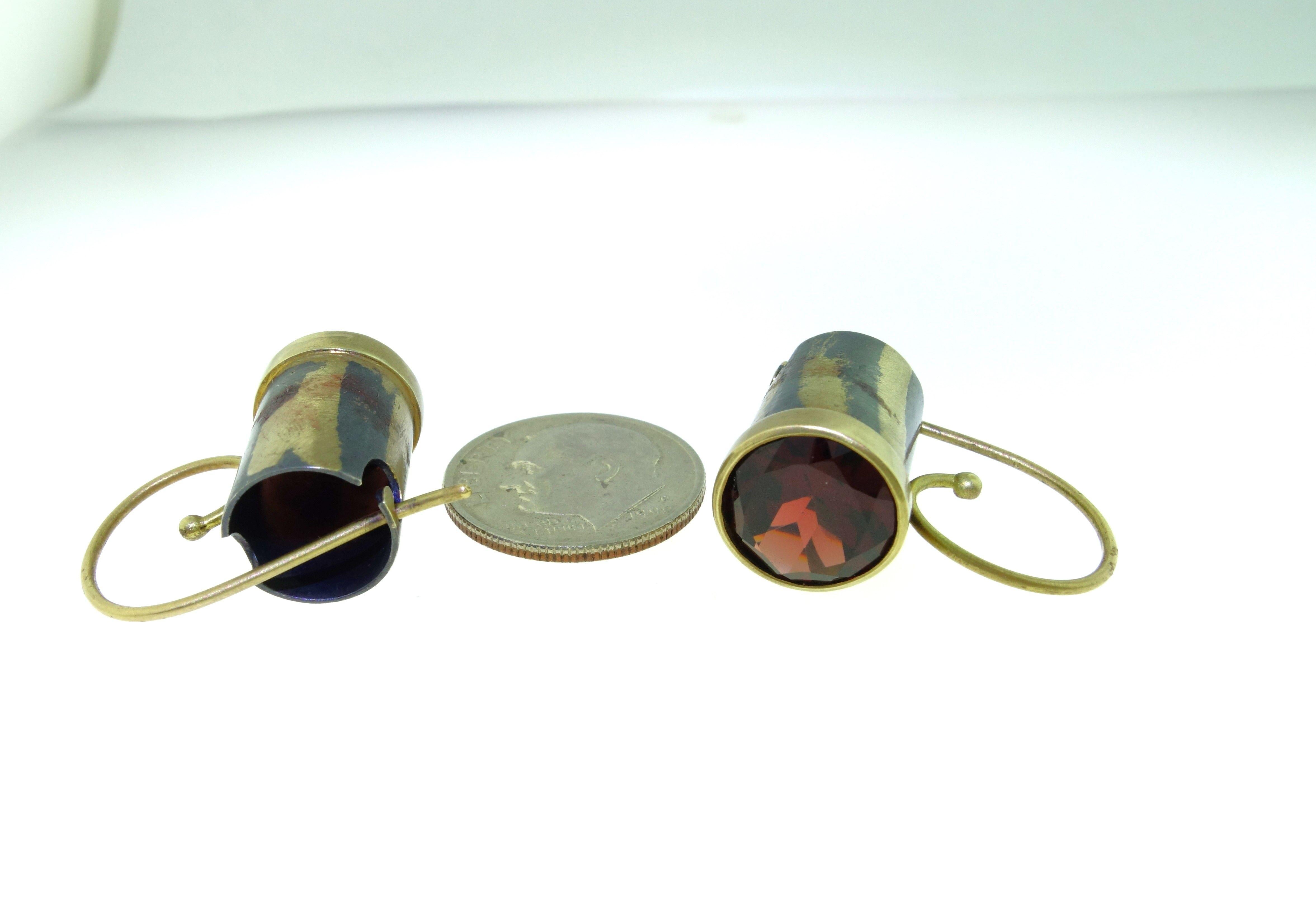 Boucles d'oreilles pendantes en or et argent sterling oxydé en vente 3
