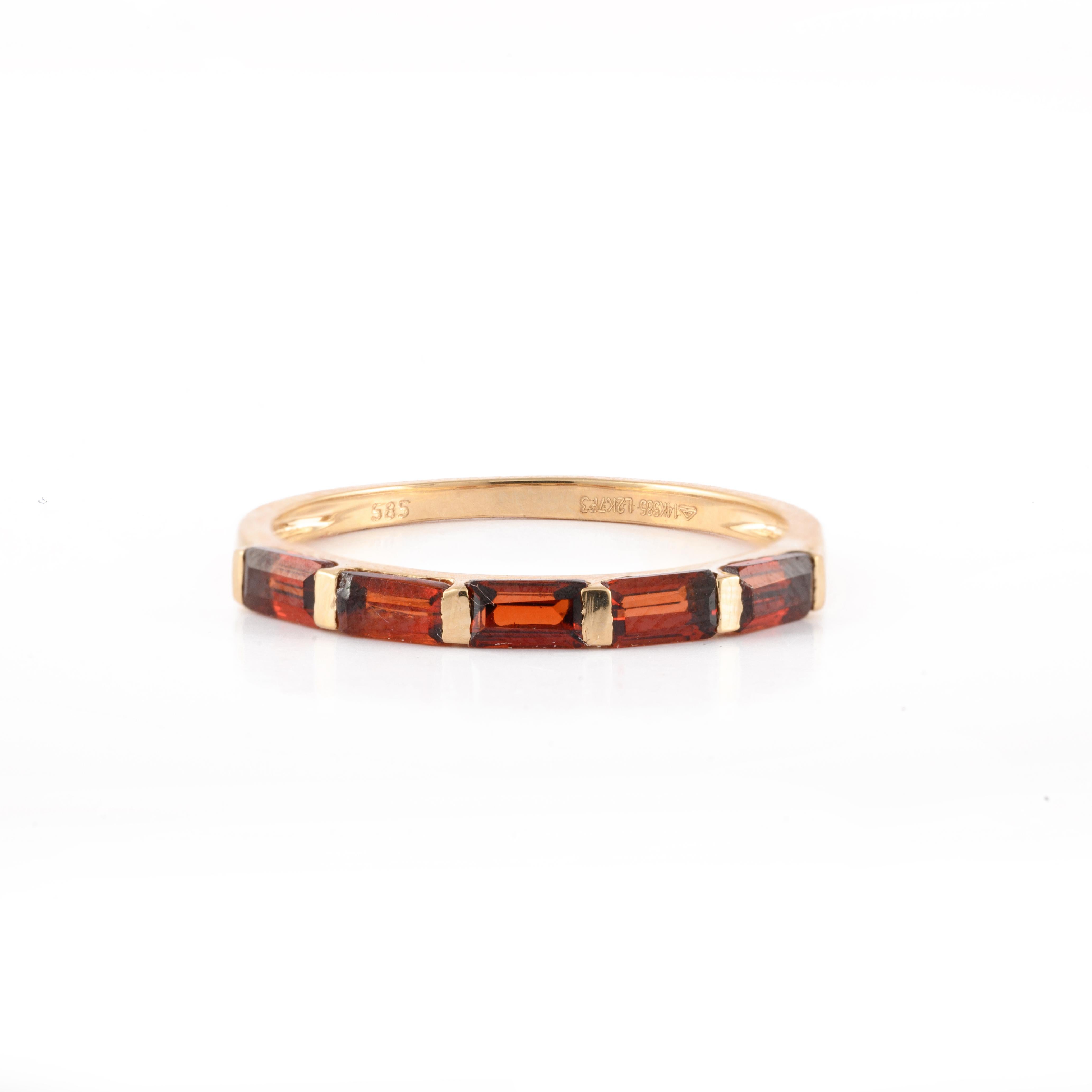 For Sale:  Natural Garnet Half Stackable Band Ring 14 Karat Solid Yellow Gold For Her 2