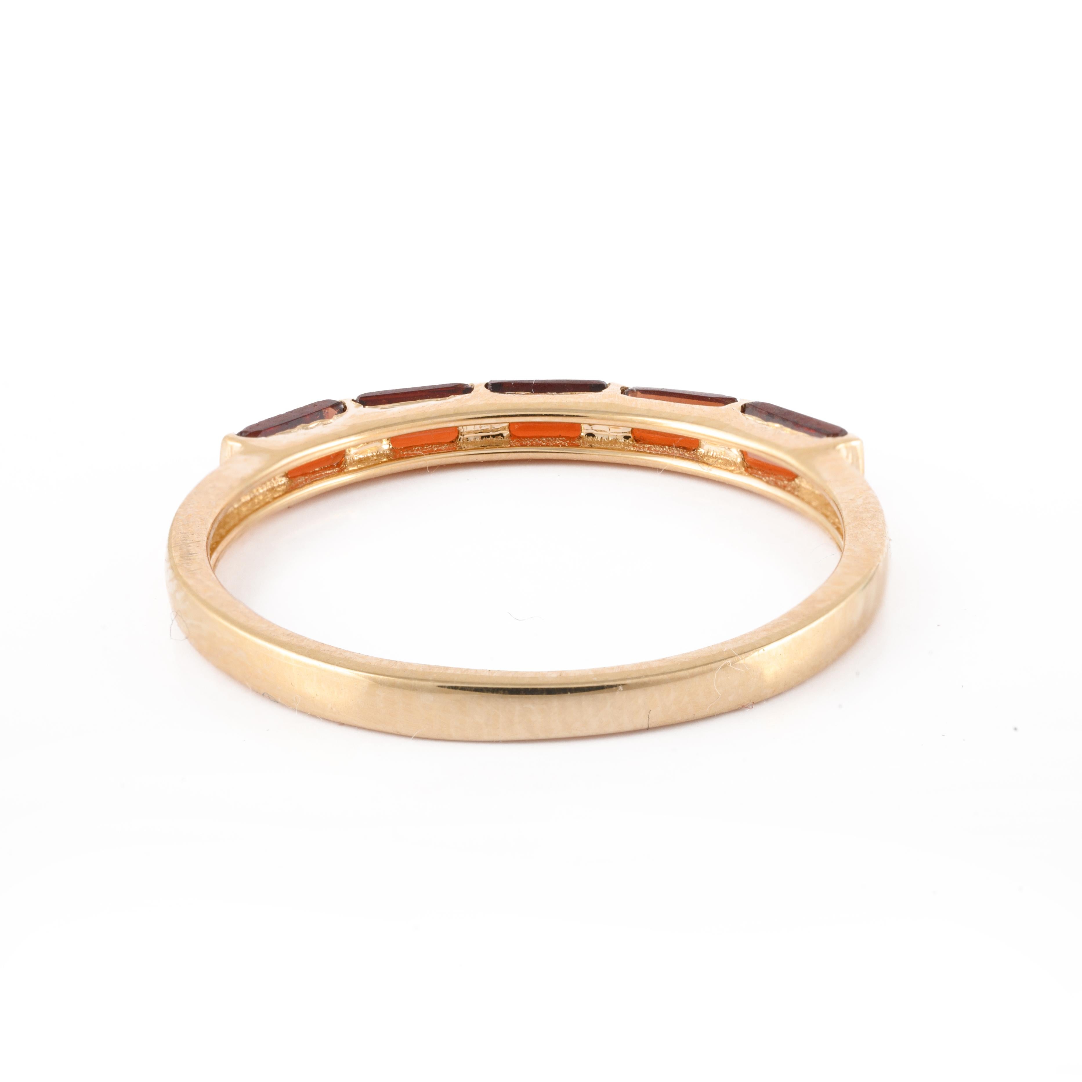 For Sale:  Natural Garnet Half Stackable Band Ring 14 Karat Solid Yellow Gold For Her 4