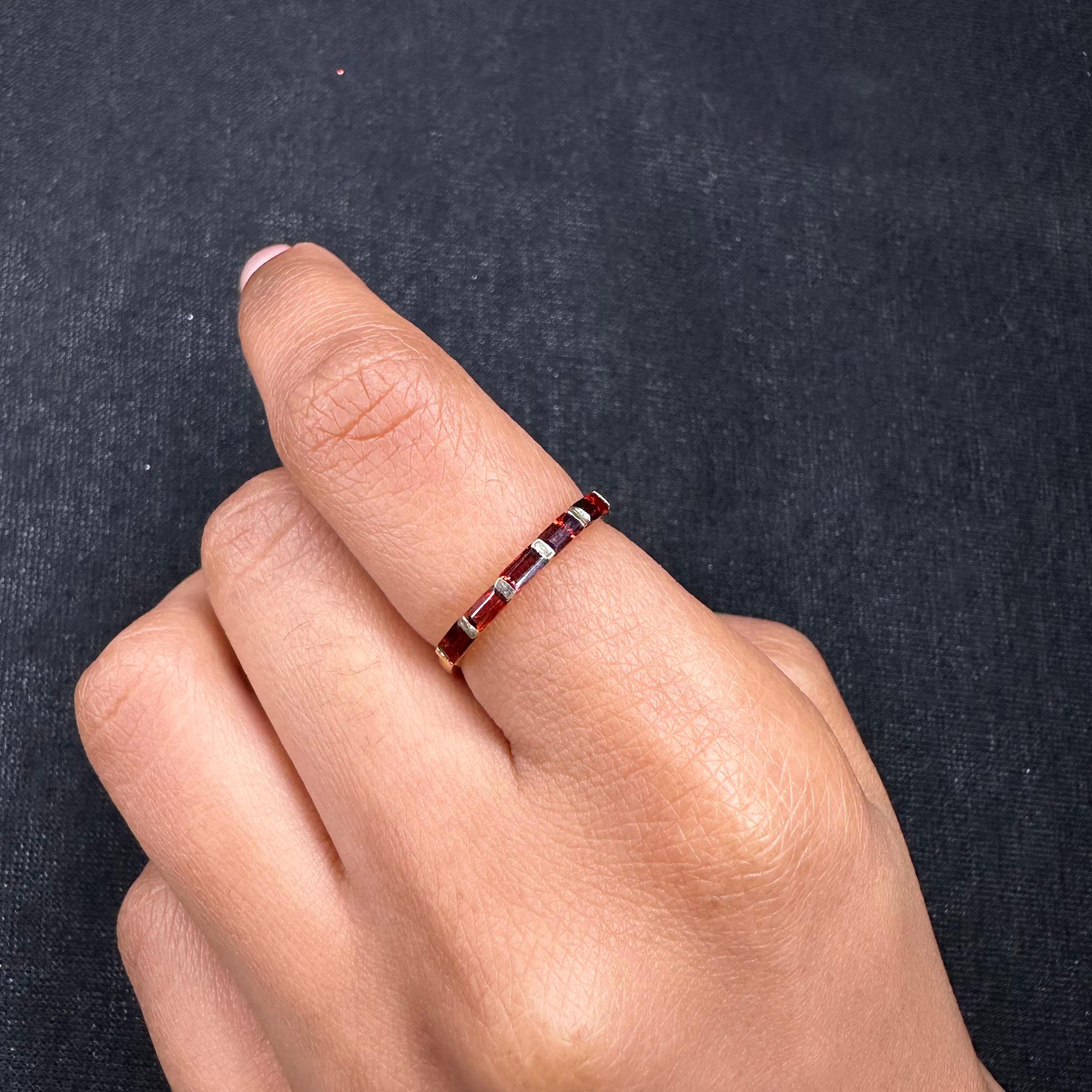 For Sale:  Natural Garnet Half Stackable Band Ring 14 Karat Solid Yellow Gold For Her 5
