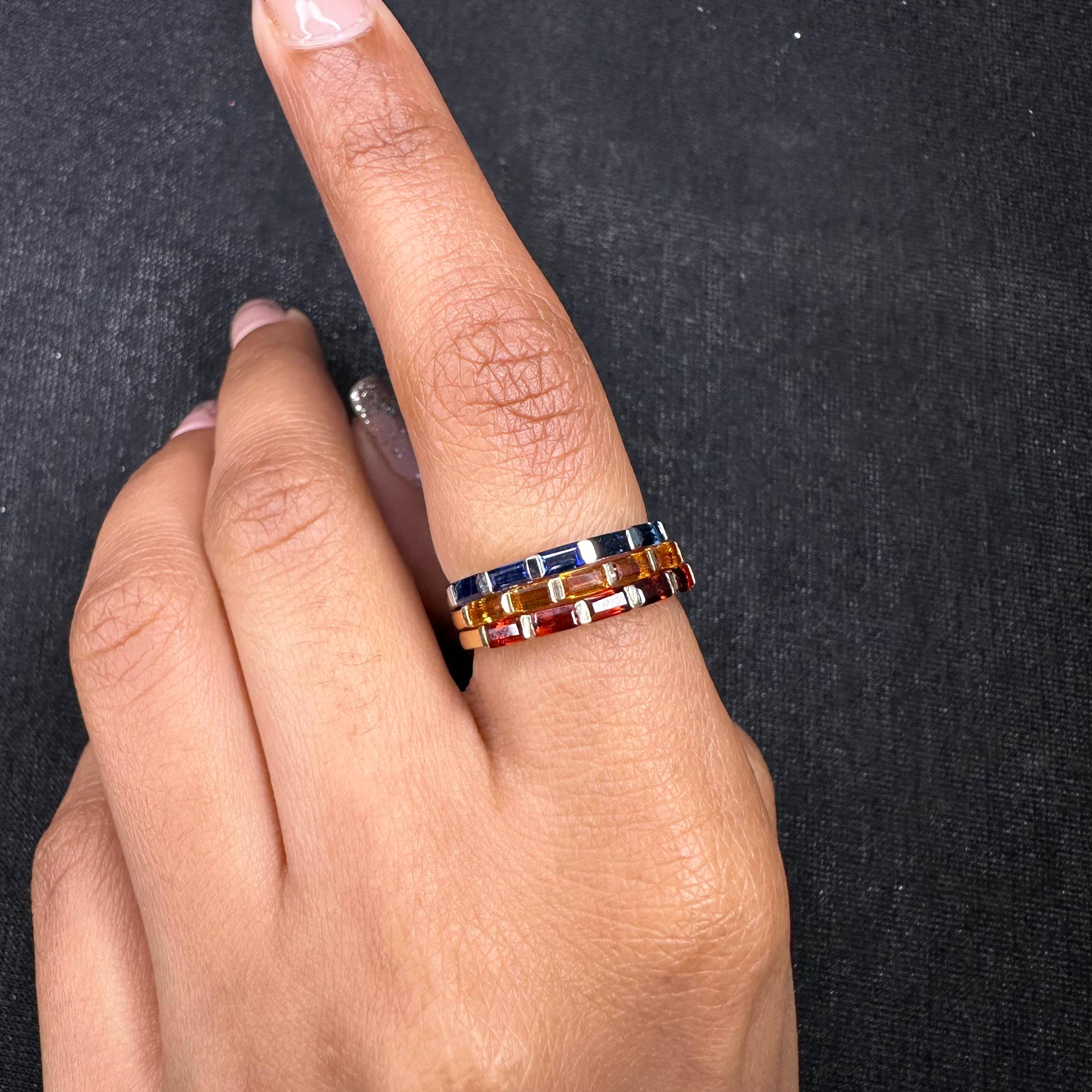 For Sale:  Natural Garnet Half Stackable Band Ring 14 Karat Solid Yellow Gold For Her 7