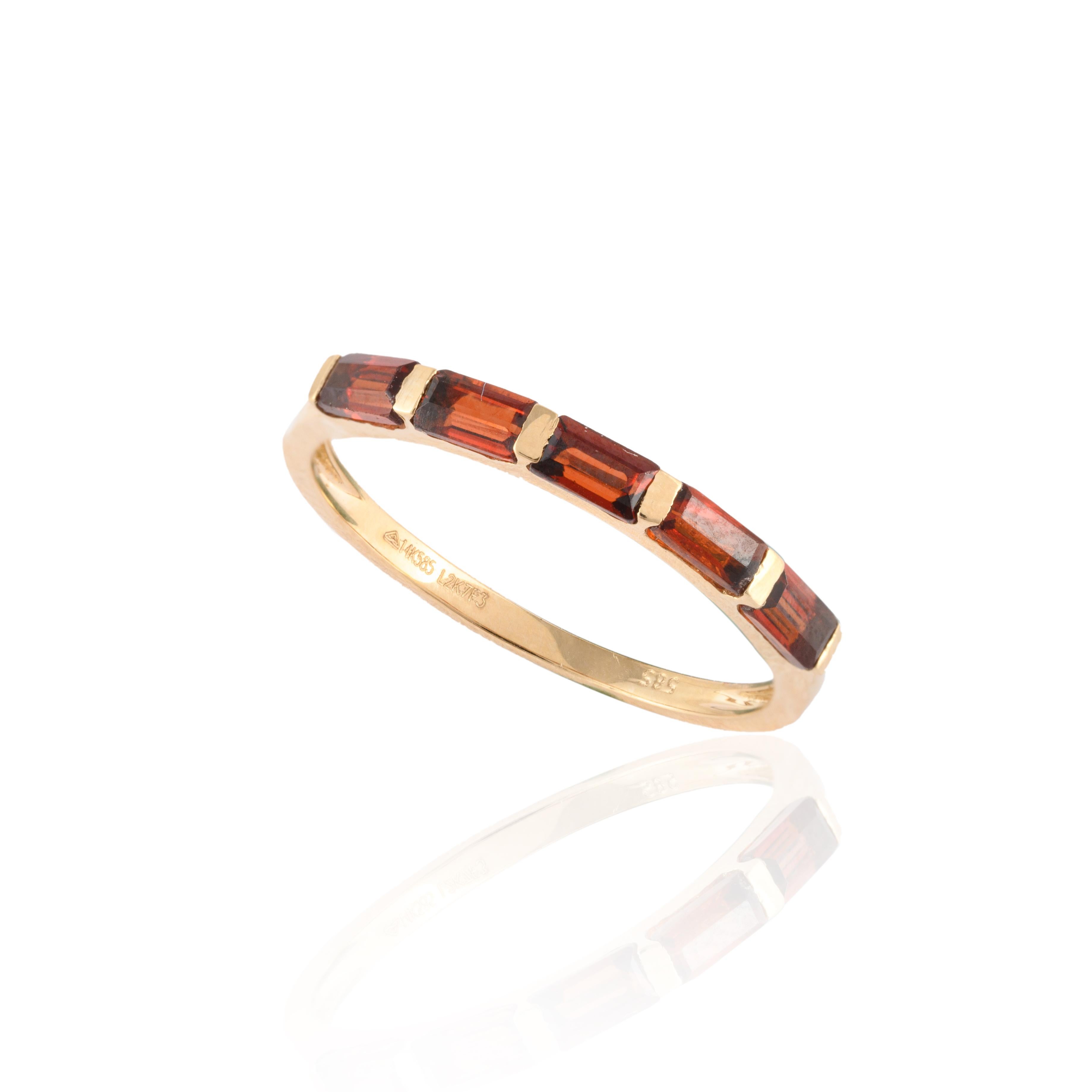 For Sale:  Natural Garnet Half Stackable Band Ring 14 Karat Solid Yellow Gold For Her 8