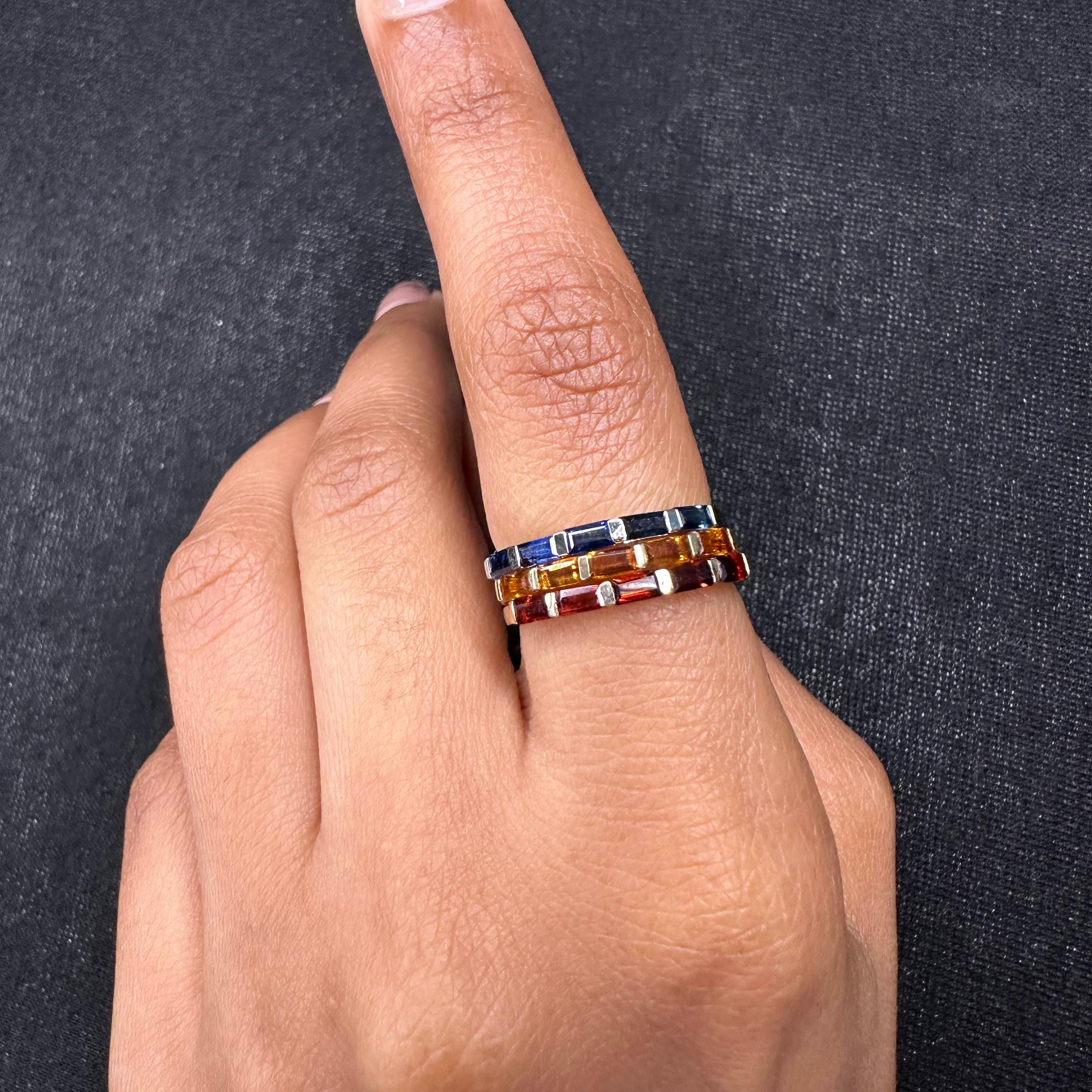 For Sale:  Natural Garnet Half Stackable Band Ring 14 Karat Solid Yellow Gold For Her 9
