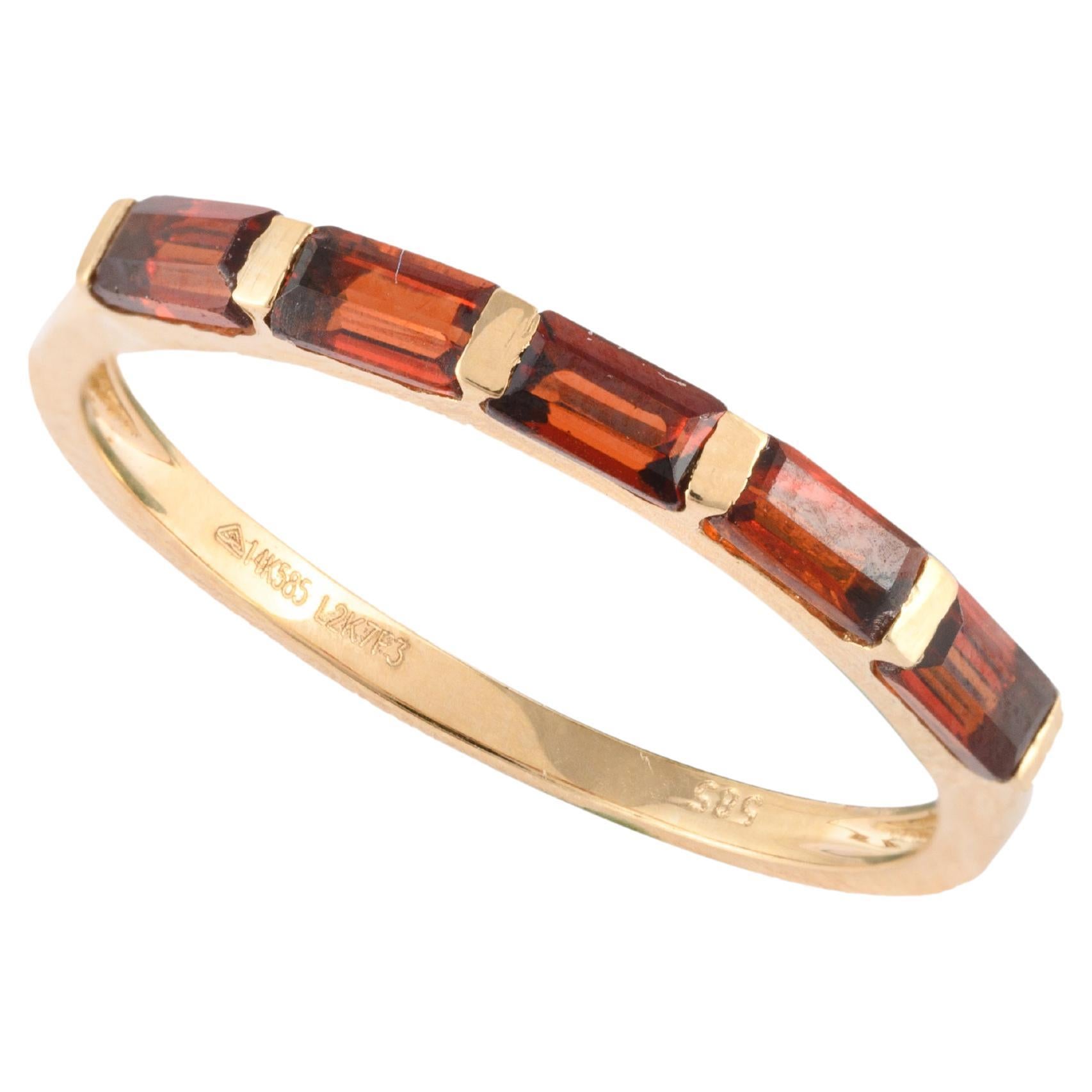 For Sale:  Natural Garnet Half Stackable Band Ring 14 Karat Solid Yellow Gold For Her