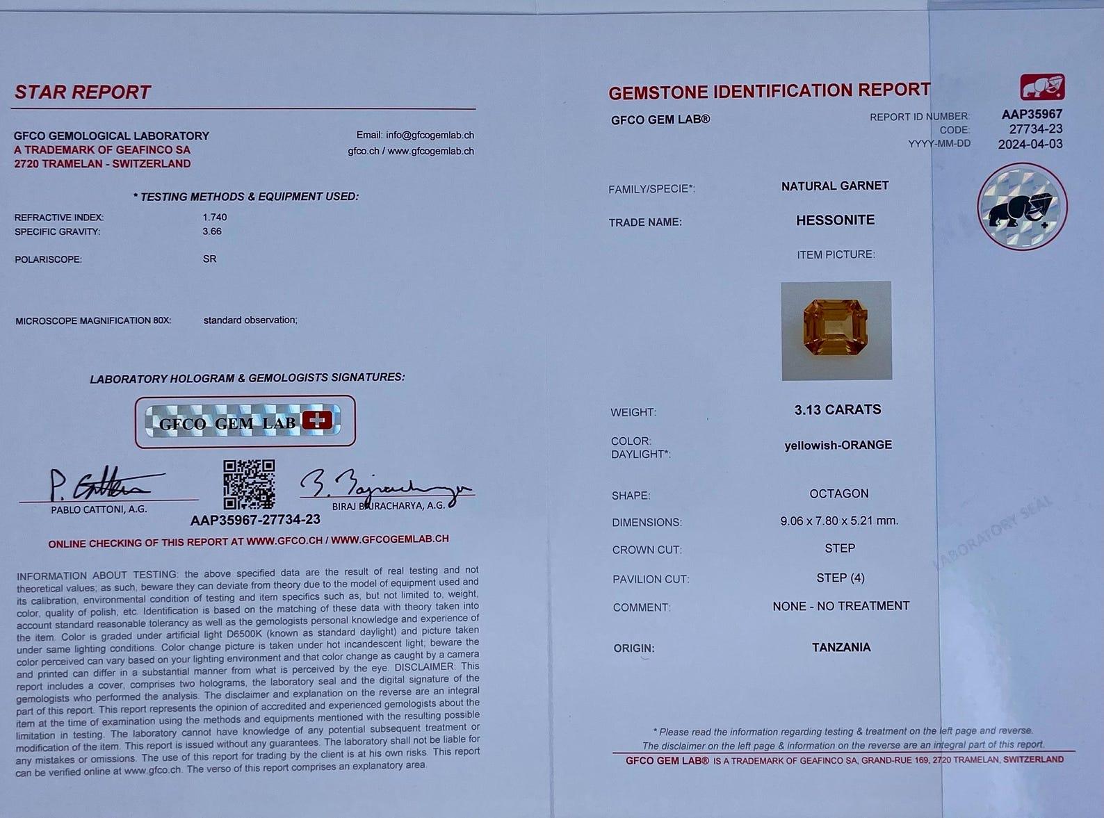 Granate Natural Gema suelta 3,13 ct., talla Octágono, Color Raro, Origen Tanzania en venta 1