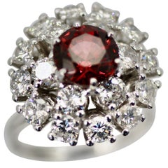 Natural Garnet Rhodolite Diamond Surround 18 Karat