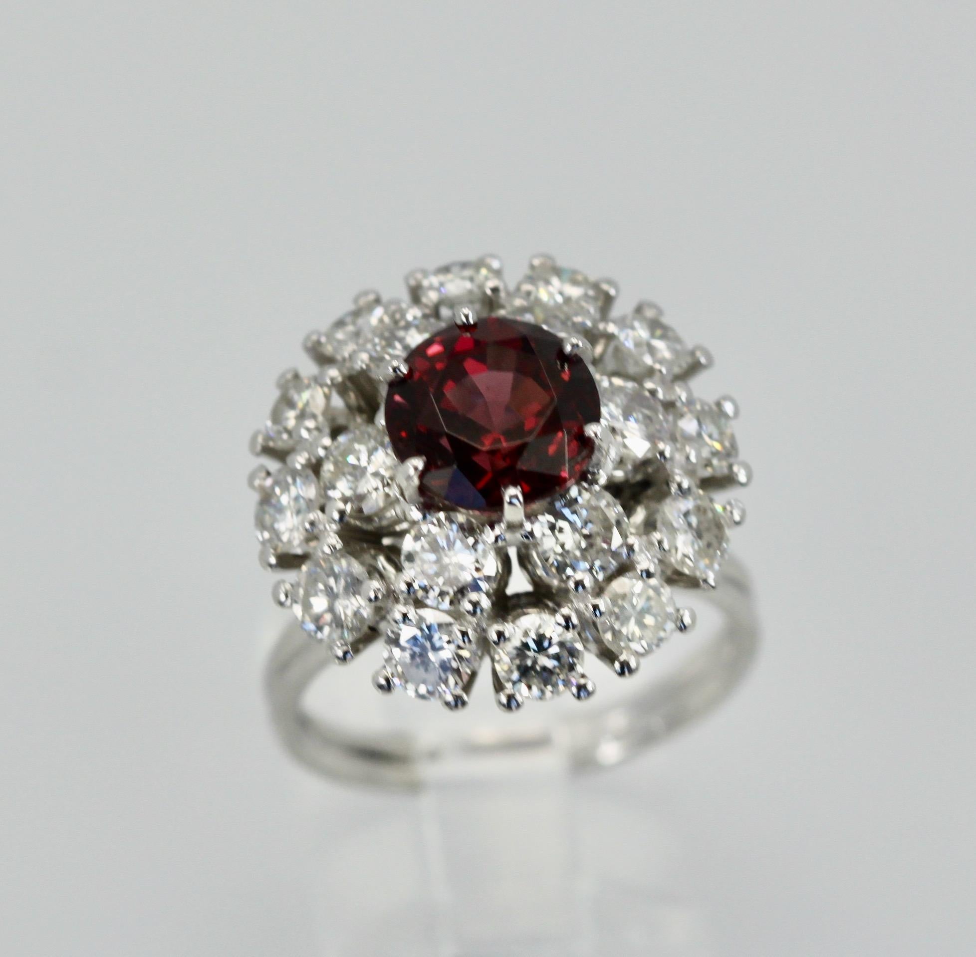 Modern Natural Garnet Rhodolite Diamond Surround 18 Karat For Sale