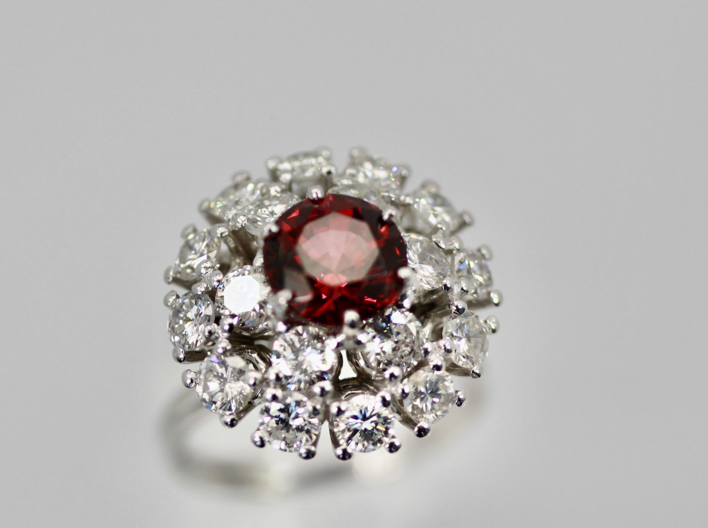Women's or Men's Natural Garnet Rhodolite Diamond Surround 18 Karat For Sale