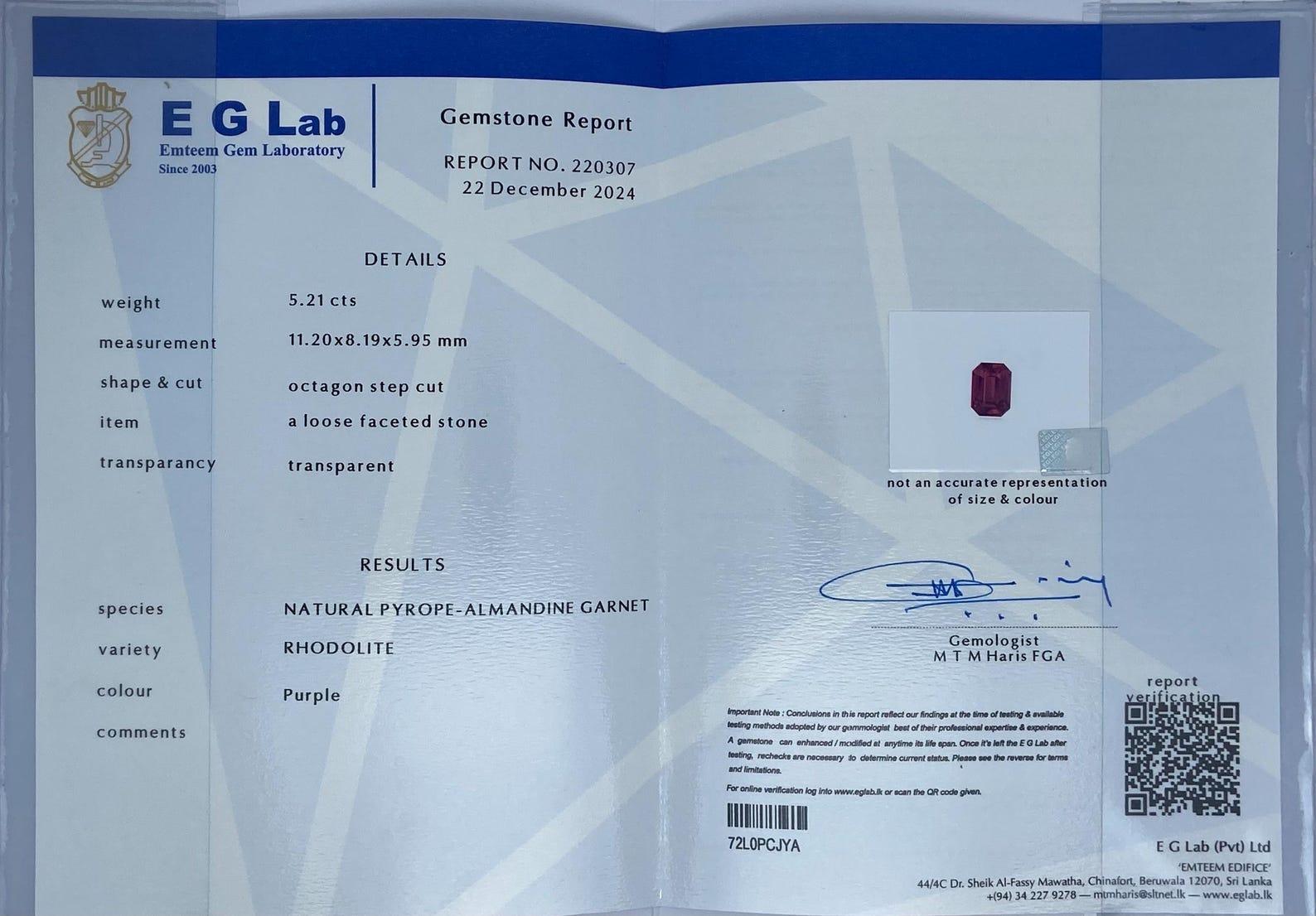 Natürlicher Granat Rhodolith hohe Qualität! loser Edelstein 5,21 Karat, Octagon-Schliff. im Angebot 1