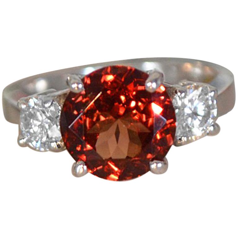 Natural Garnet Set in White Gold and Diamond Engagement or Fashion Ring For Sale