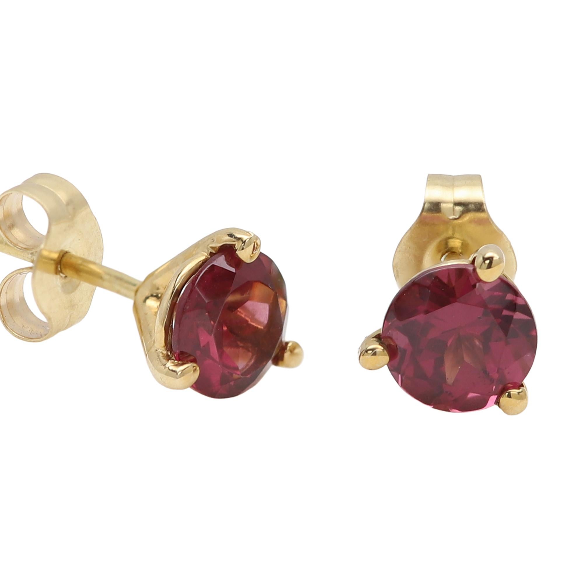 Boucles d'oreilles or jaune 14 carats grenat naturel 5.0mm en vente 4