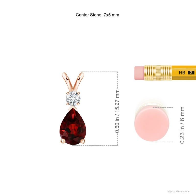 Modern ANGARA Natural 0.85ct Garnet Teardrop Pendant with Diamond in 14K Rose Gold For Sale