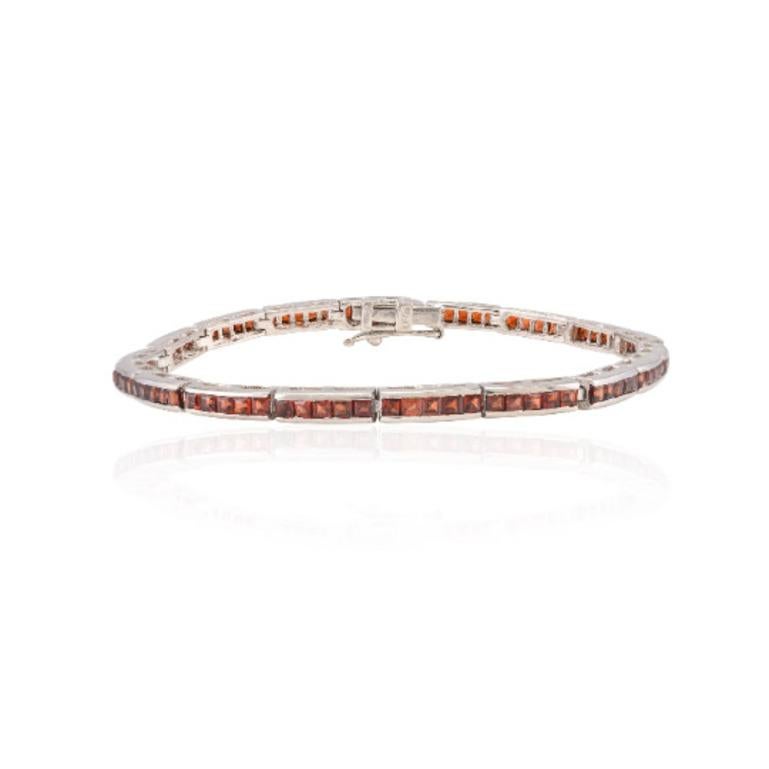 Natural Garnet Tennis Bracelet 4.98 Carats 925 Sterling Silver In New Condition For Sale In Houston, TX