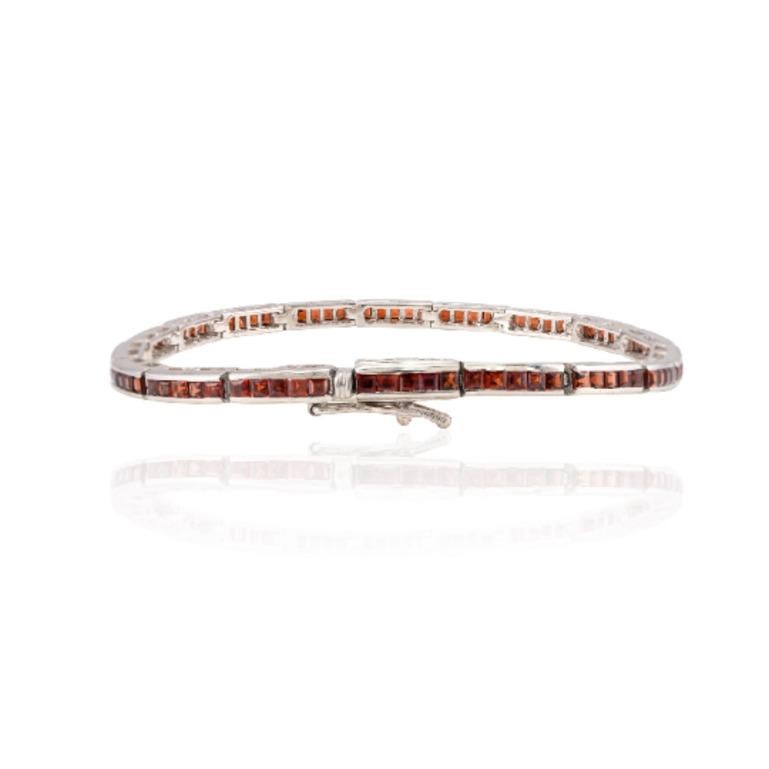 Women's Natural Garnet Tennis Bracelet 4.98 Carats Made in 925 Sterling Silver for Her For Sale