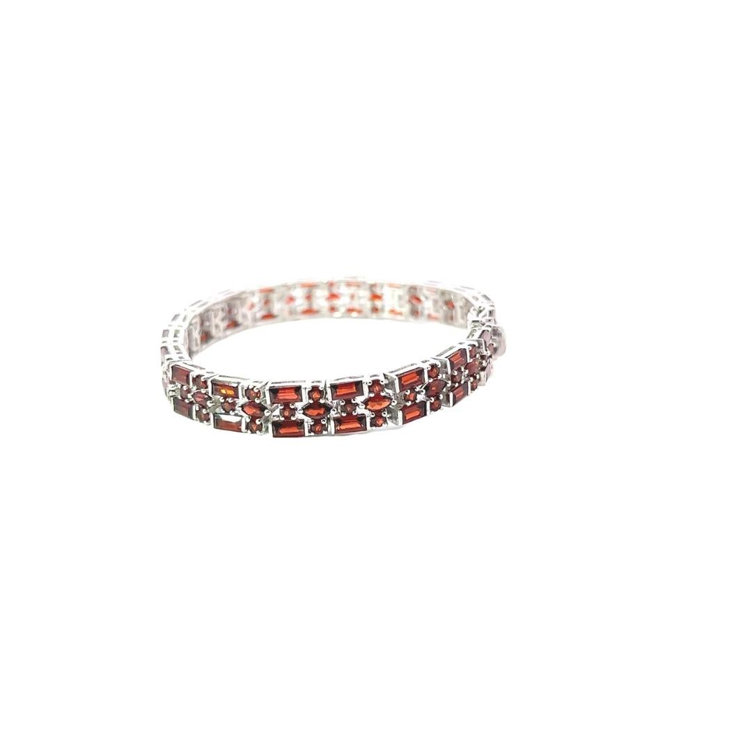 Art Deco Natural Garnet Triple Row Stone 18.1 Carat Tennis Bracelet in Silver for Mom For Sale