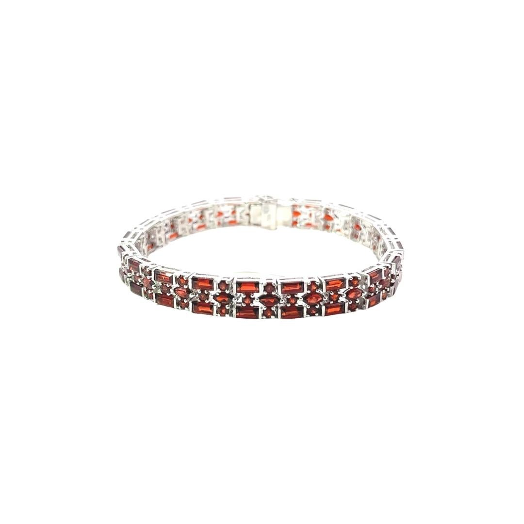 Mixed Cut Natural Garnet Triple Row Stone 18.1 Carat Tennis Bracelet in Silver for Mom For Sale