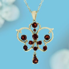 Natural Garnet Victorian Style Pendant in 9K Yellow Gold