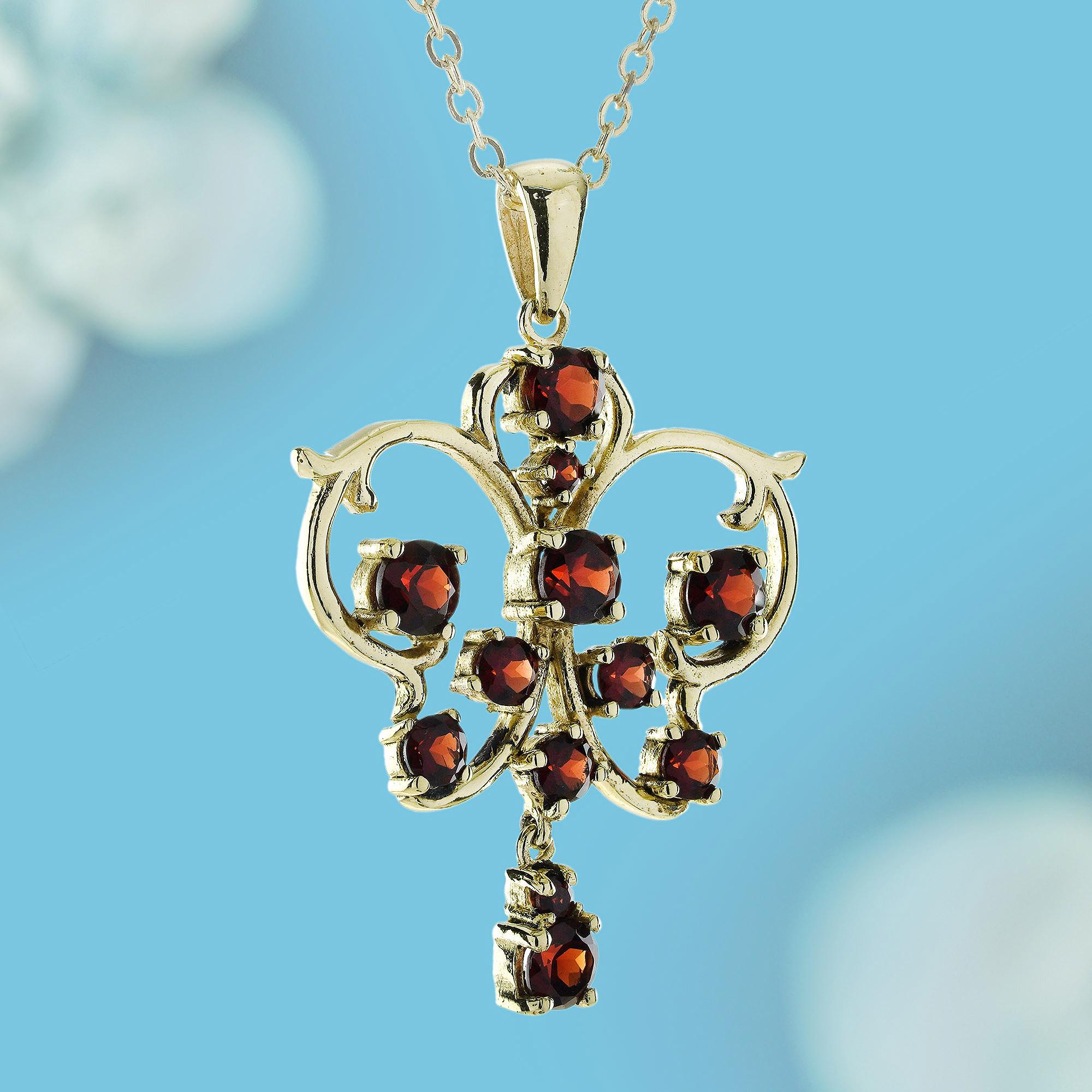 Victorien Pendentif de style victorien en or jaune 9K avec grenat naturel en vente