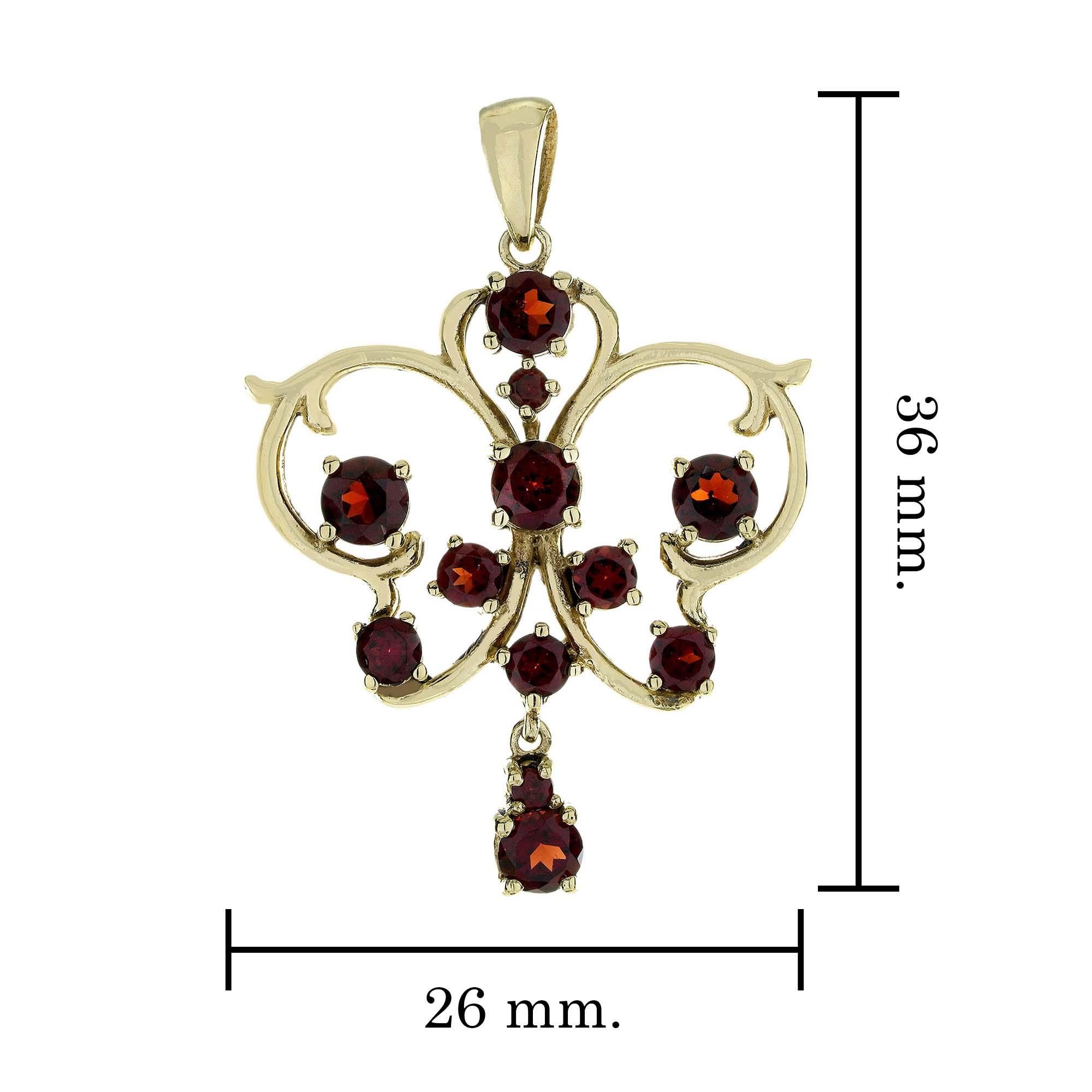Pendentif de style victorien en or jaune 9K avec grenat naturel Neuf - En vente à Bangkok, TH