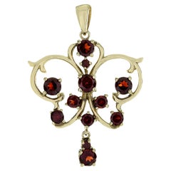 Natural Garnet Victorian Style Pendant in 9K Yellow Gold