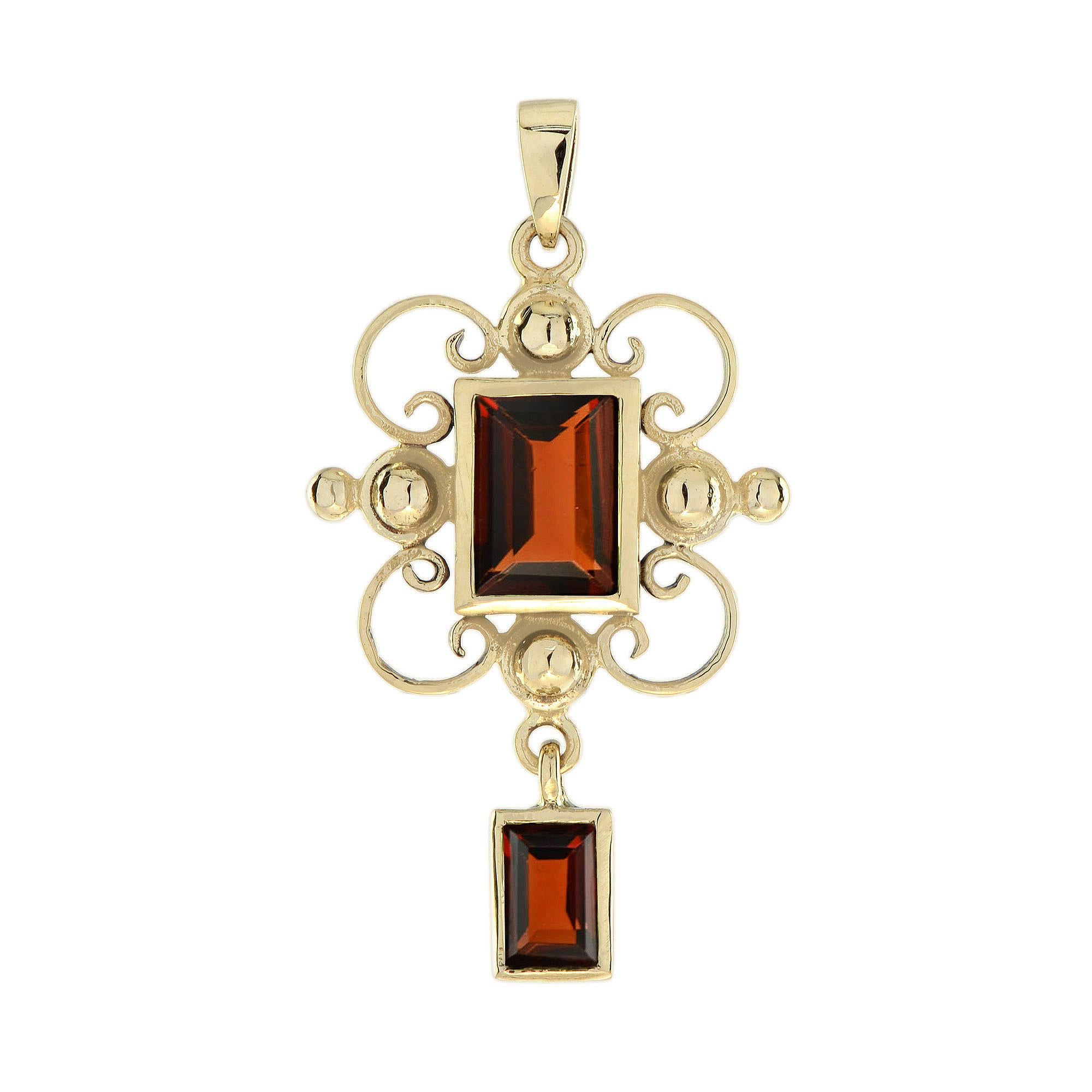 Colgante y pendientes de granate natural estilo vintage en oro macizo de 9 quilates Eduardiano en venta