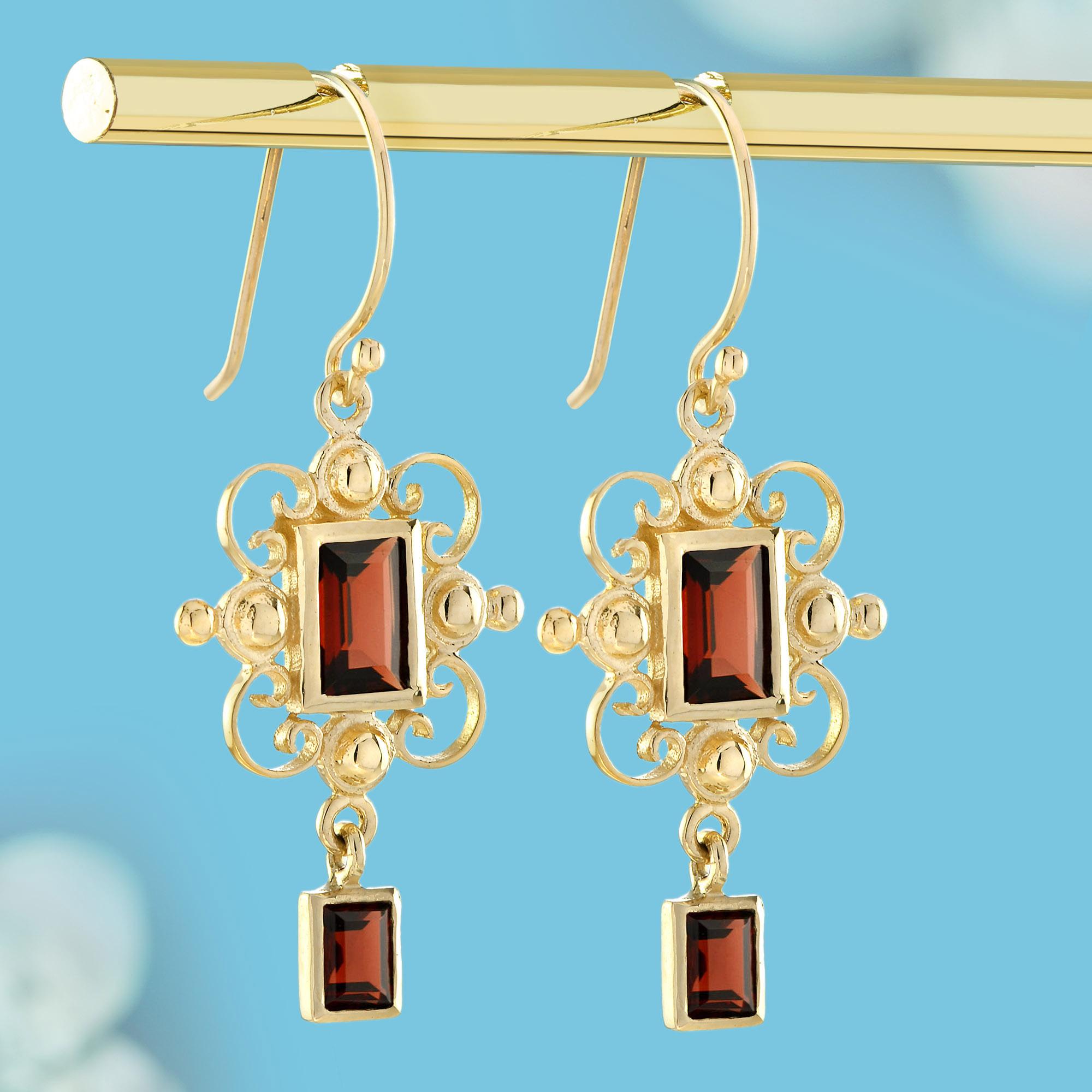 Colgante y pendientes de granate natural estilo vintage en oro macizo de 9 quilates en venta 3