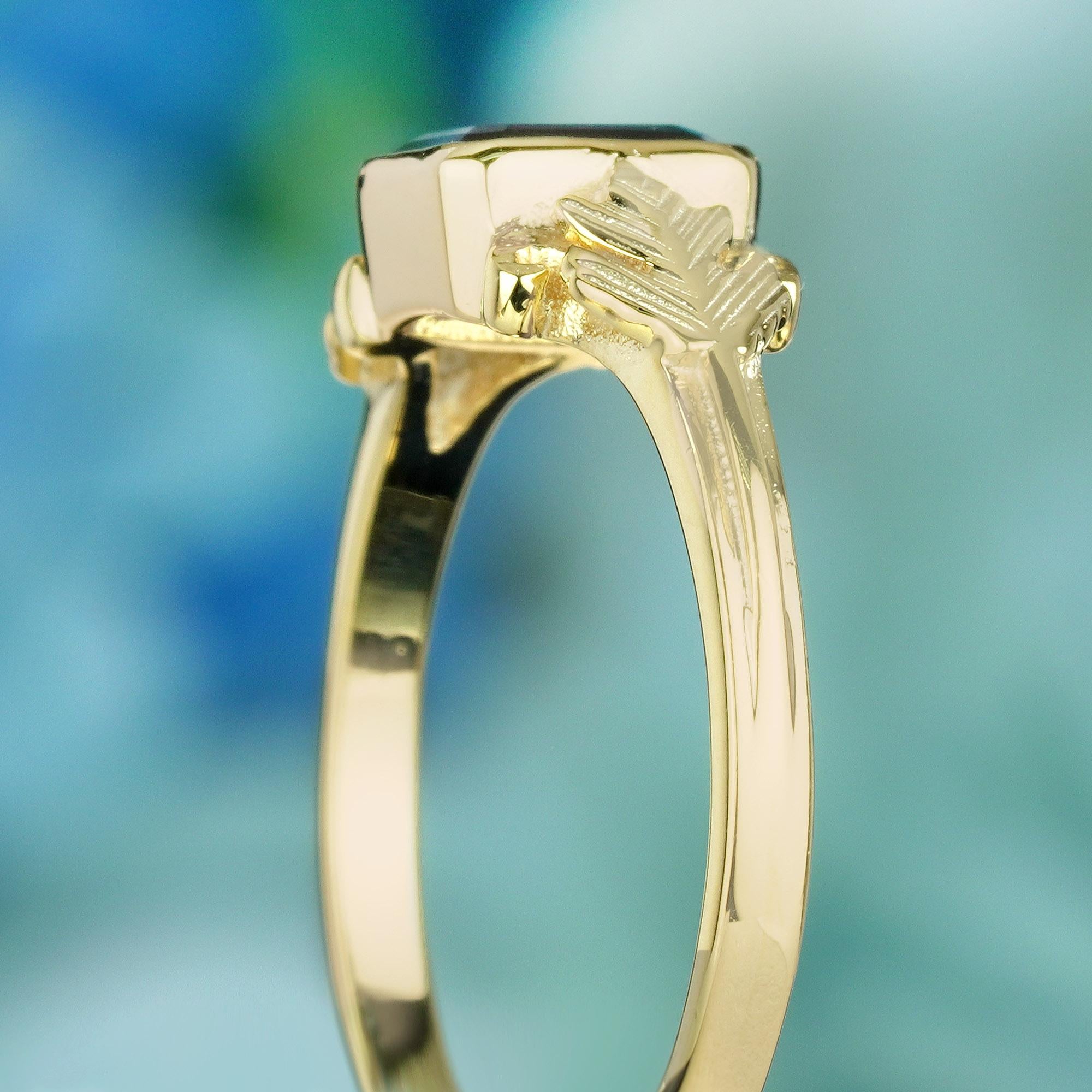 Natürlicher Granat Vintage- Solitär-Ring aus massivem 9K Gelbgold Damen im Angebot