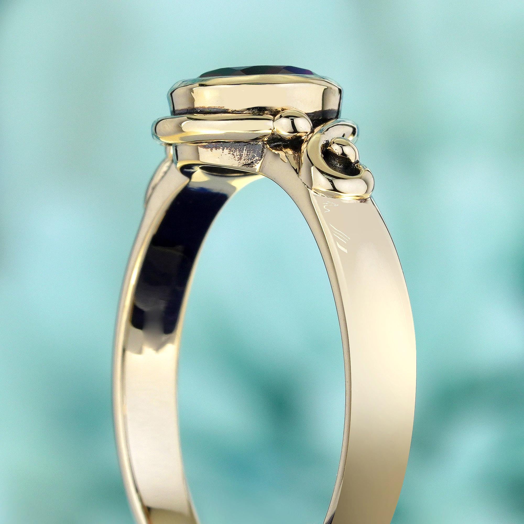 De las mujeres Anillo solitario estilo vintage de granate natural en oro amarillo macizo de 9 quilates en venta