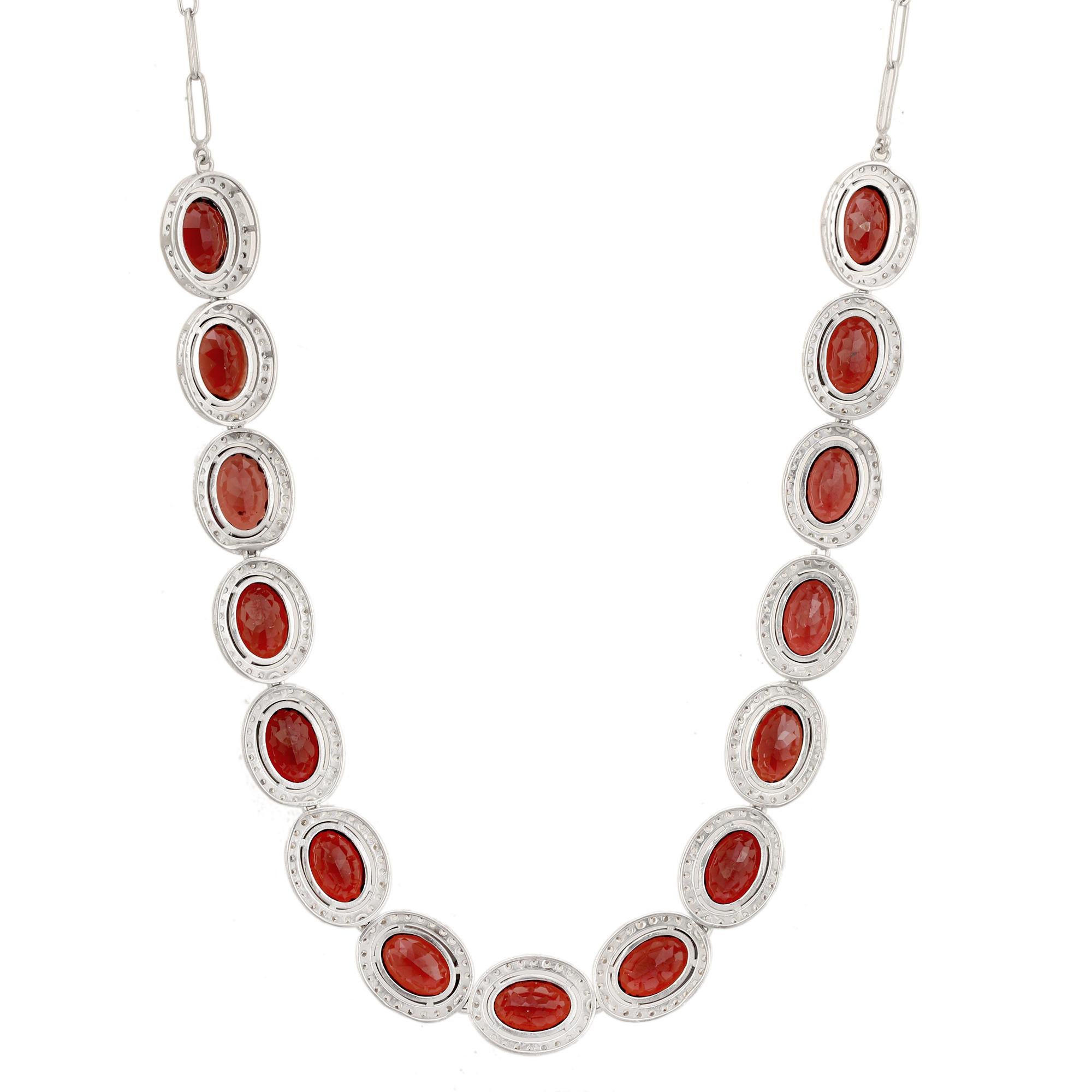 Collier ras du cou en argent 925 avec grenat naturel et zircon serti à l'aiguille pour elle Pour femmes en vente