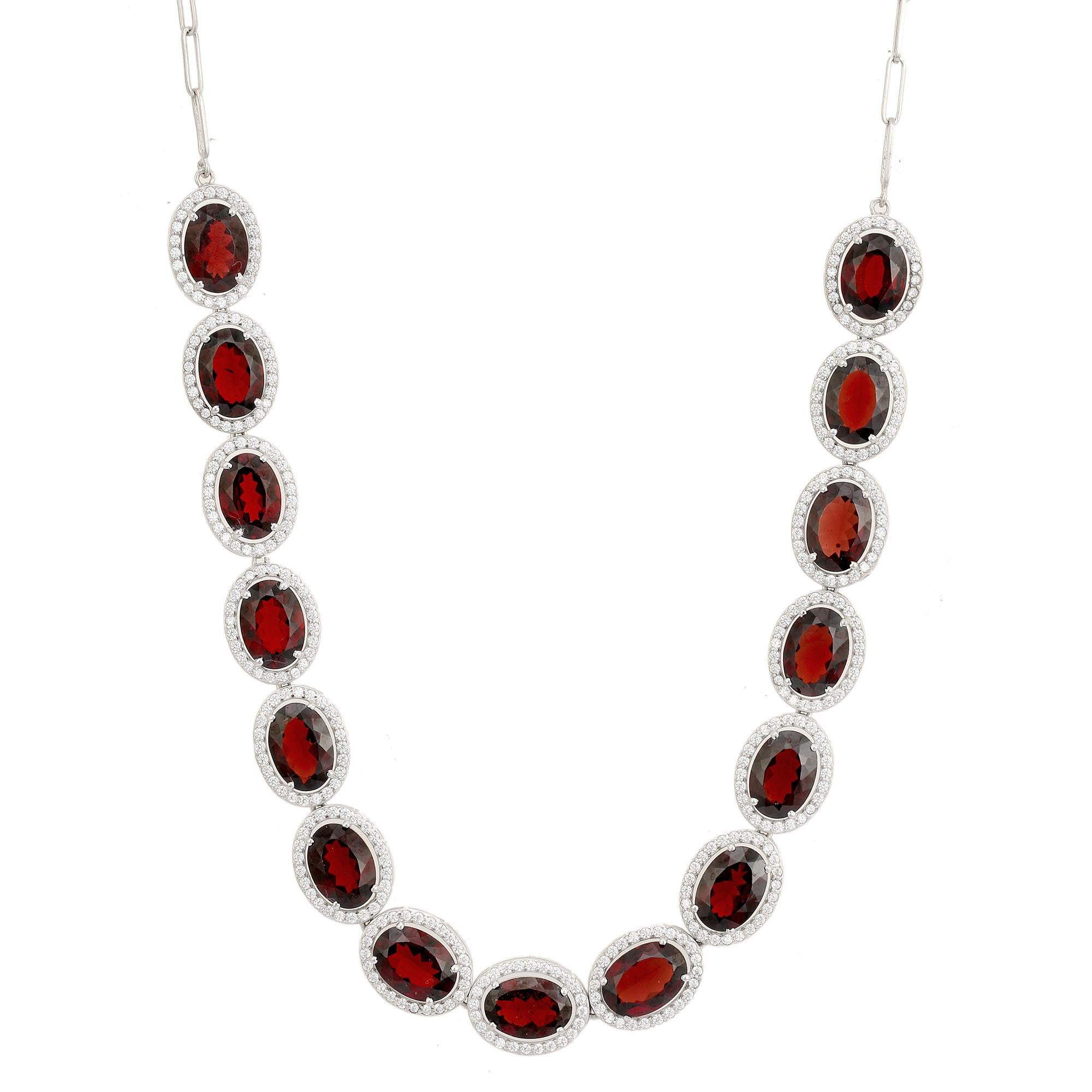 Collier ras du cou en argent 925 avec grenat naturel et zircon serti à l'aiguille pour elle en vente 2