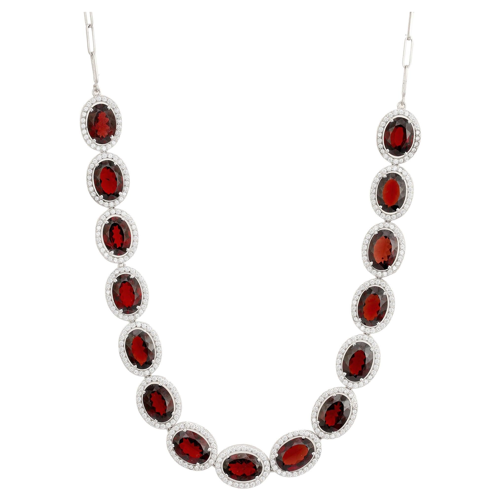 Collier ras du cou en argent 925 avec grenat naturel et zircon serti à l'aiguille pour elle en vente