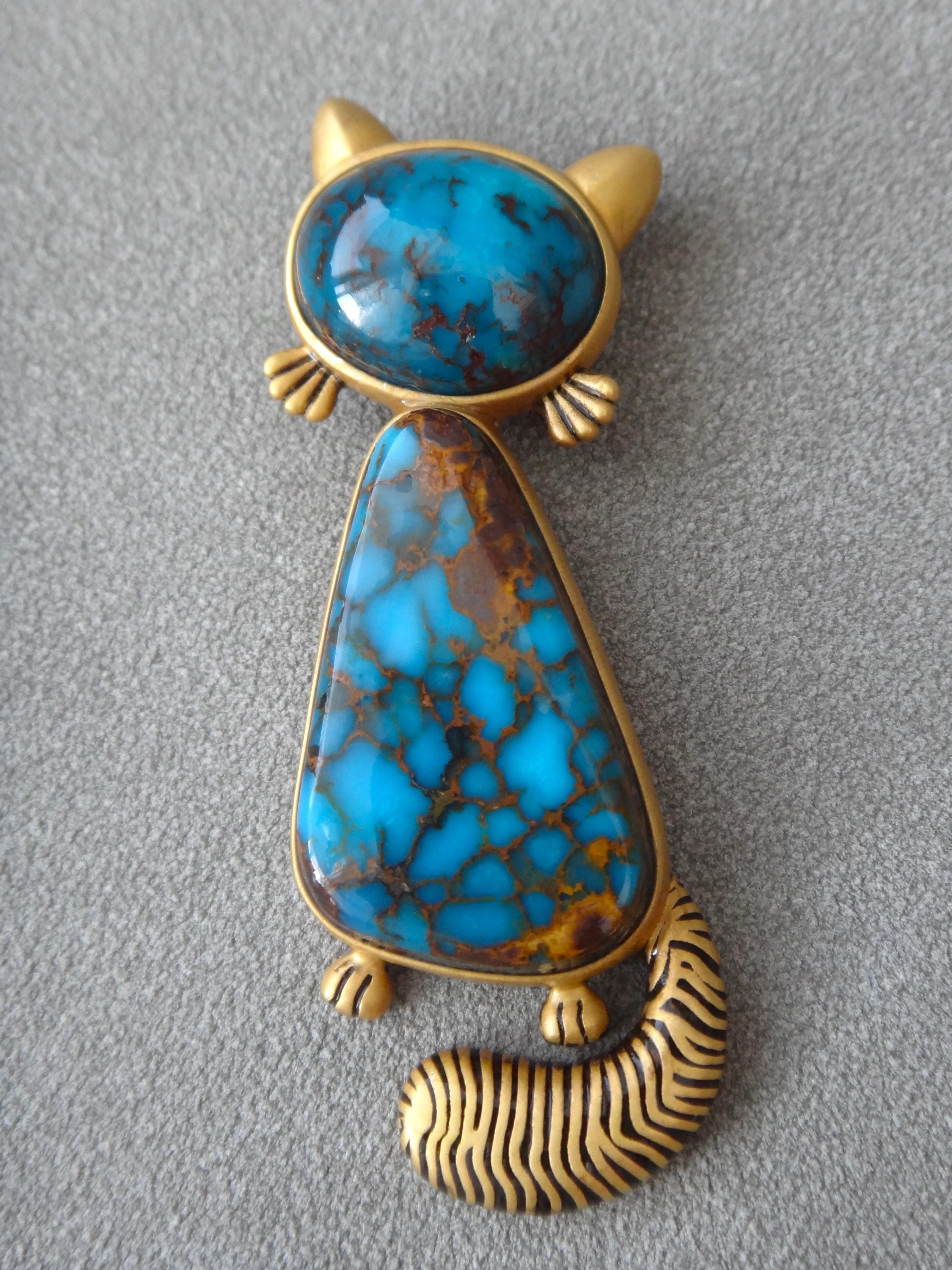 The head of the lovely cat is a gem-grade Bisbee turquoise, the body is a dark blue gem-grade Candelaria Turquoise,  it is difficult to show the electric blue with pics.
The Candelaria Hills in Southwest Nevada are home to dozens of turquoise mines,