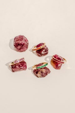 Natural Gemstone Half Band, 18k Solid Gold Emerald Band, Channel Gemstone Band