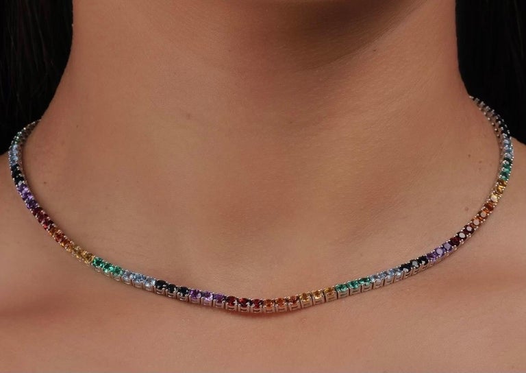 Natural Gemstone Rainbow Necklace For Sale at 1stDibs