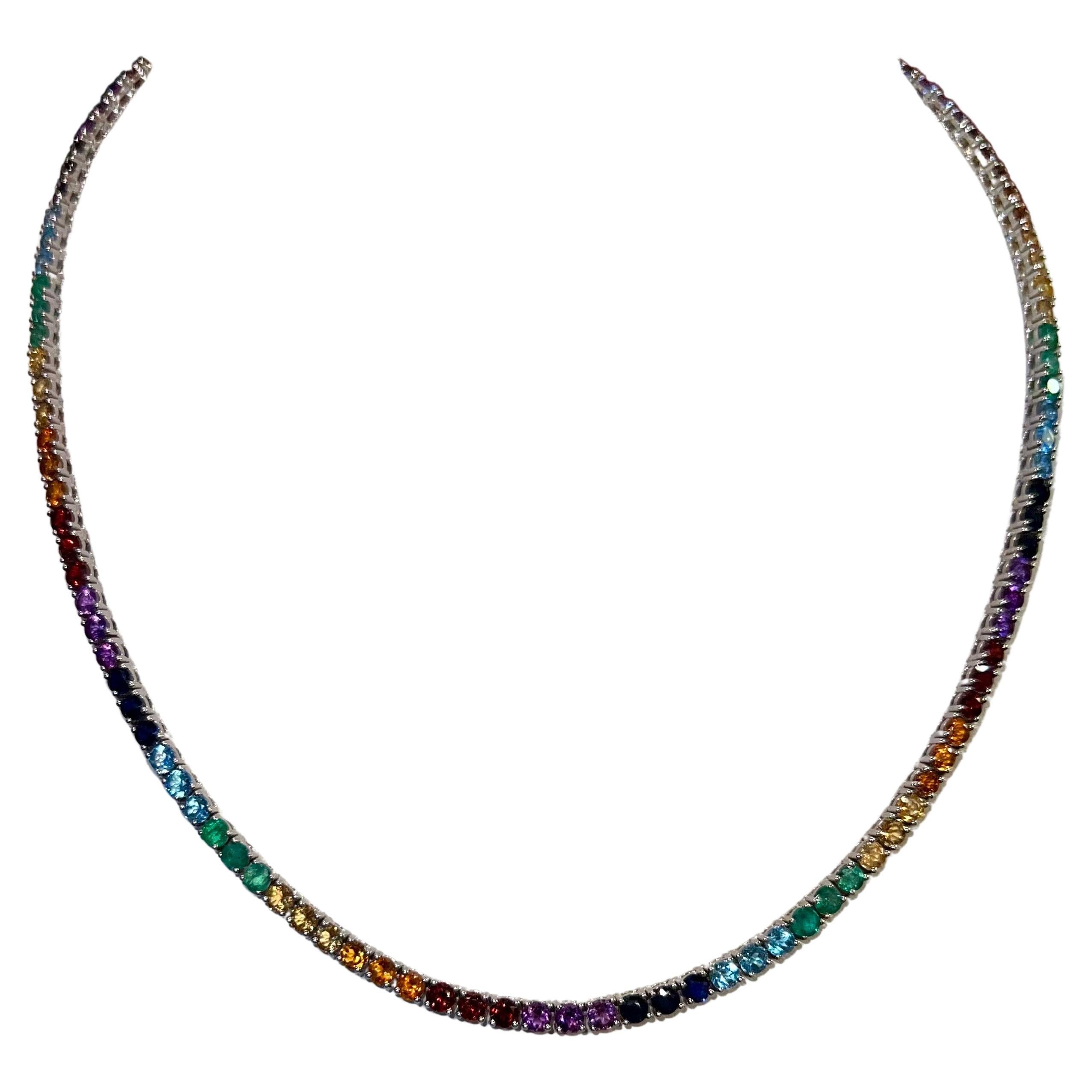Natural Gemstone Rainbow Necklace For Sale