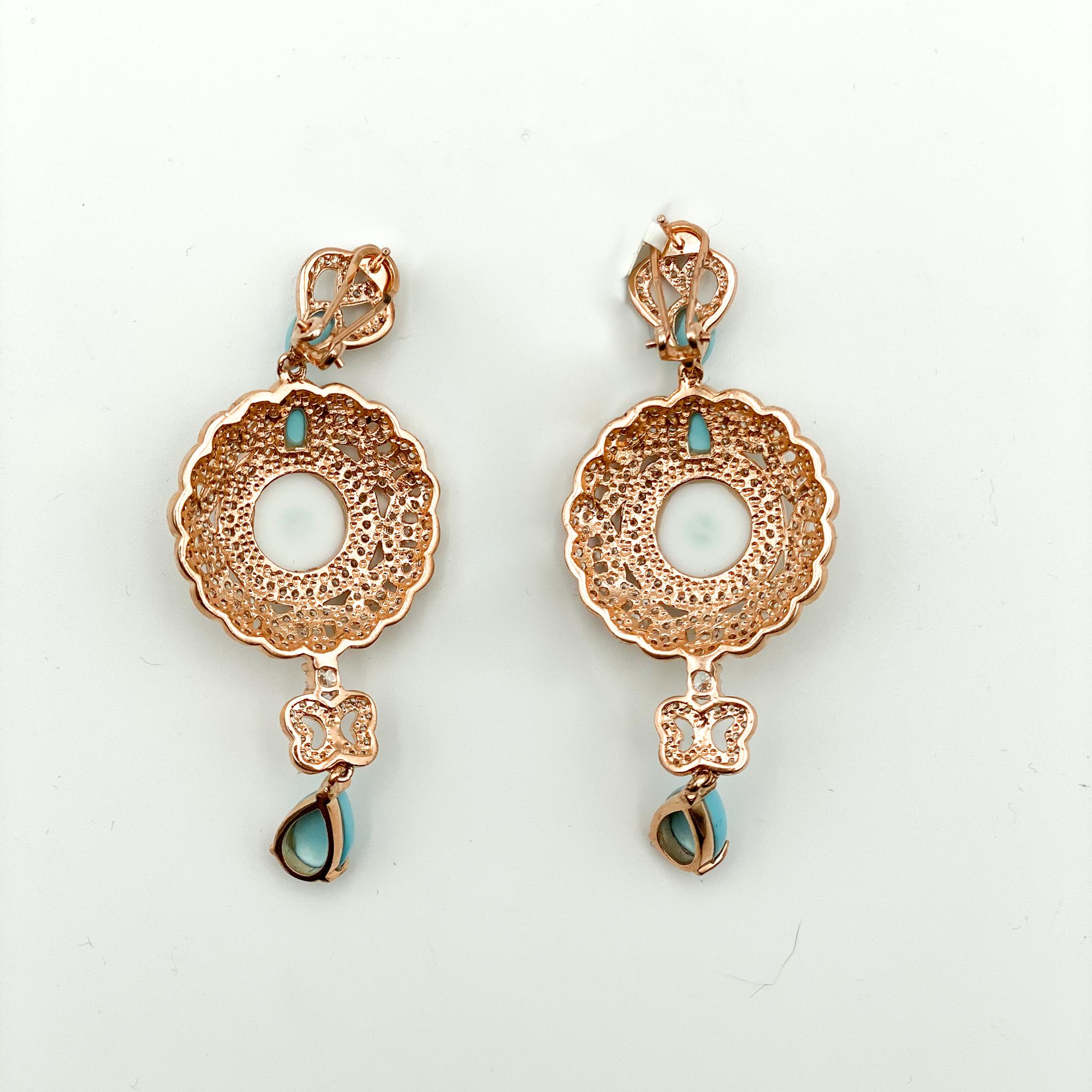 Natural Gemstones & Rose Gold Plated Sterling Silver Dangle Earrings In New Condition For Sale In Carlsbad, CA