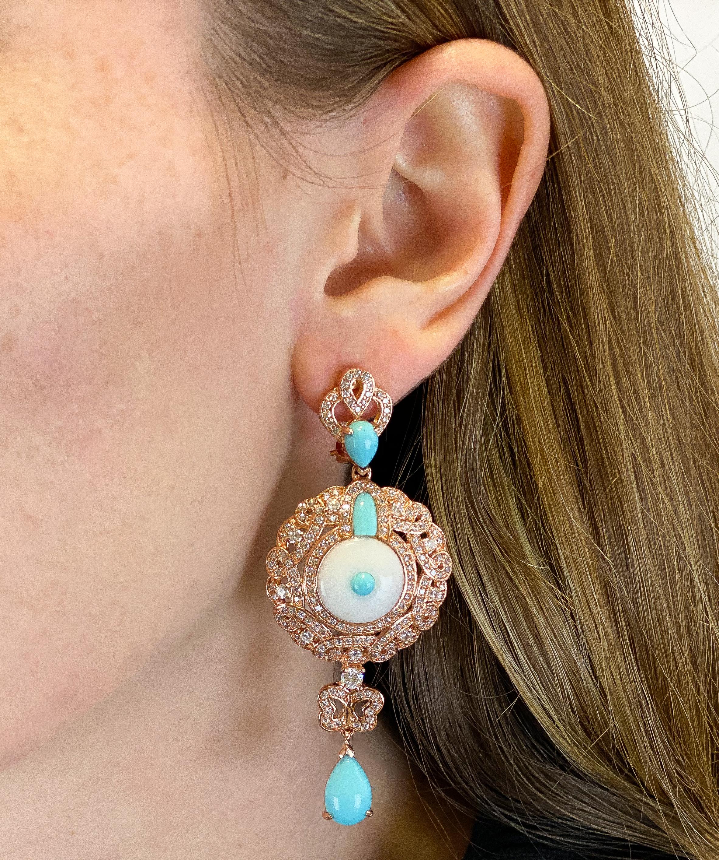 Women's or Men's Natural Gemstones & Rose Gold Plated Sterling Silver Dangle Earrings For Sale