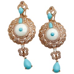 Natural Gemstones & Rose Gold Plated Sterling Silver Dangle Earrings