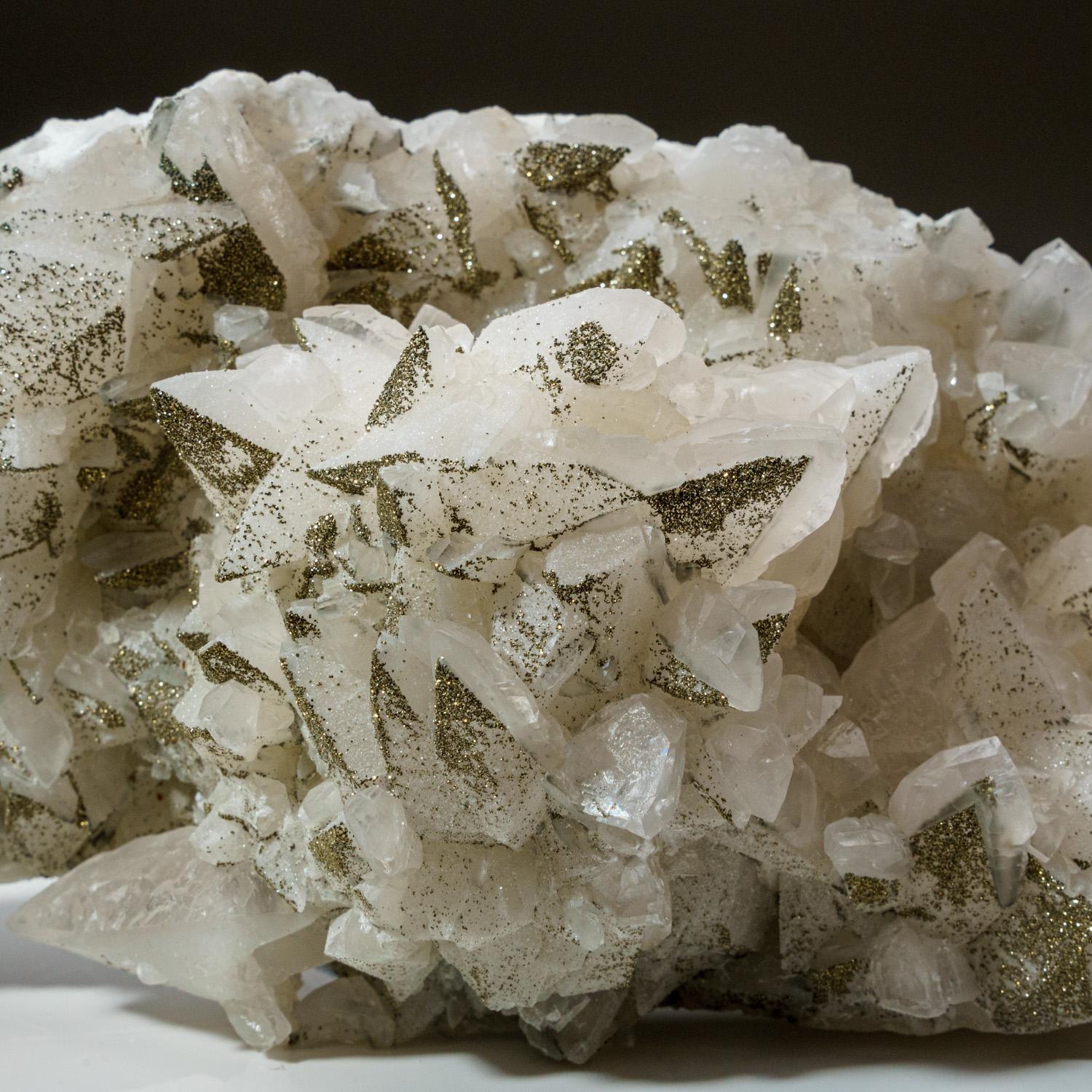 Contemporary Natural Genuine Chalcopyrite Mineral over Calcite Crystals from China For Sale