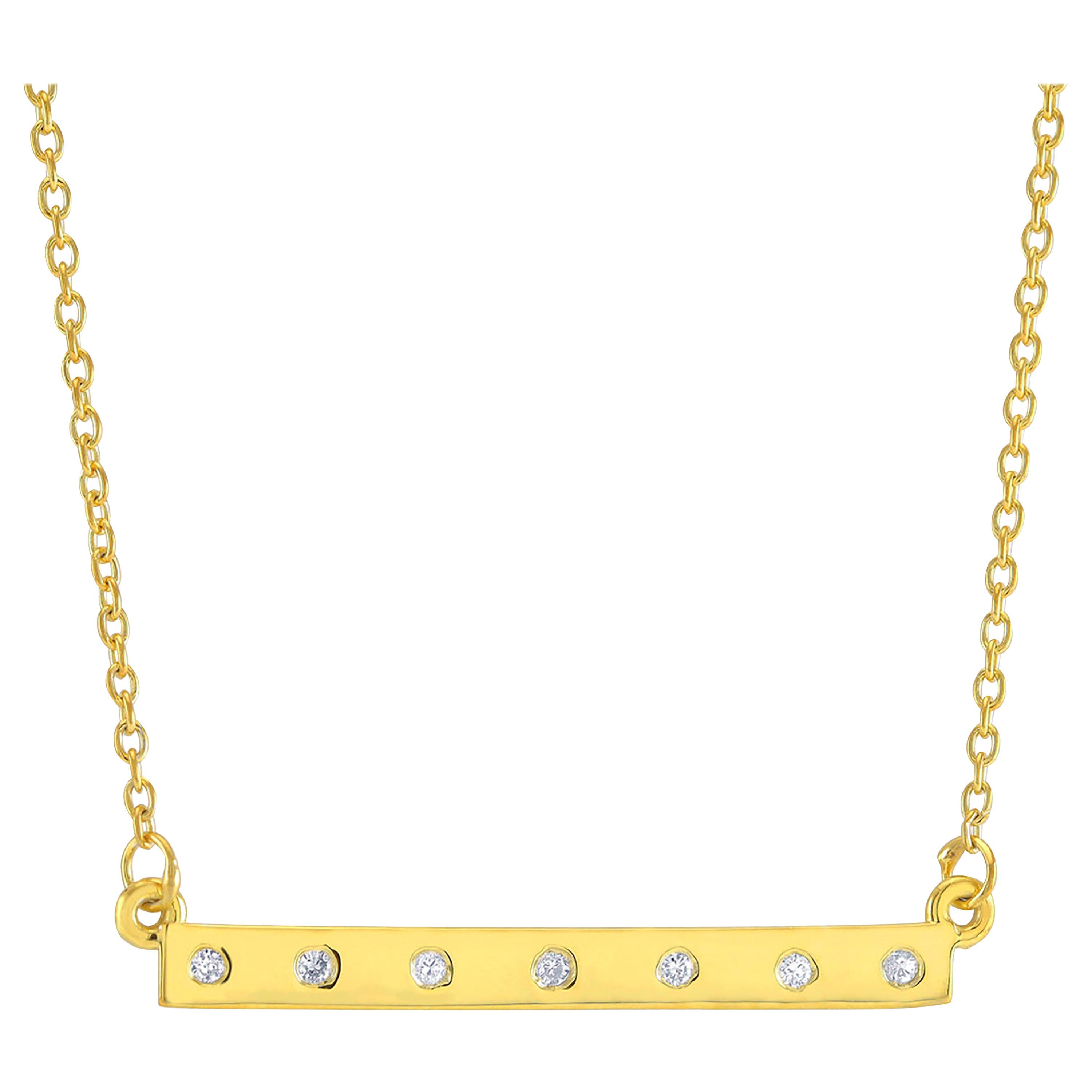 Natural Genuine Diamond Bar Silver Pendant Necklace Yellow Gold-Plated