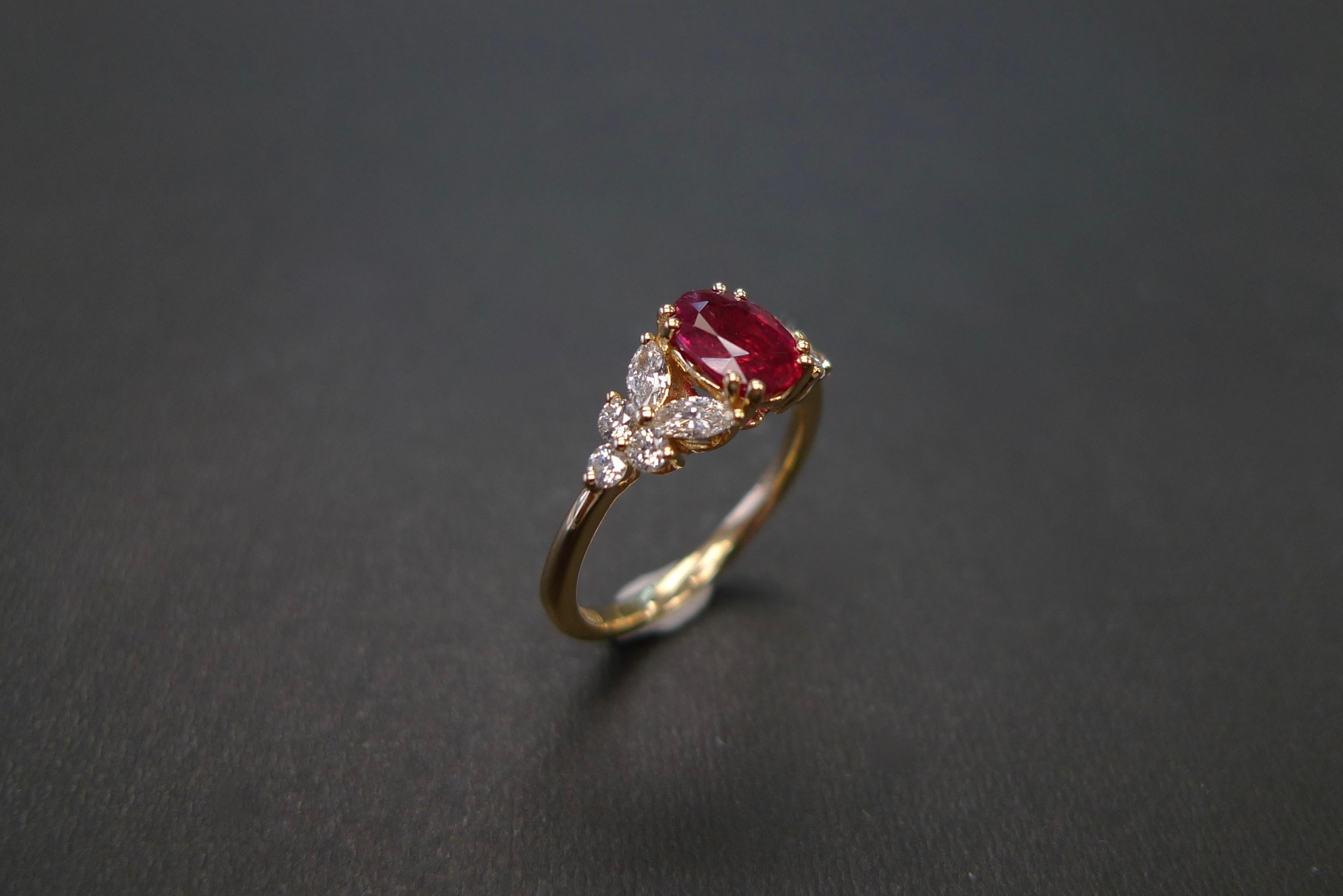 For Sale:  Natural Genuine Ruby and Marquise Diamonds Ring Made in 14k Yellow Gold  5