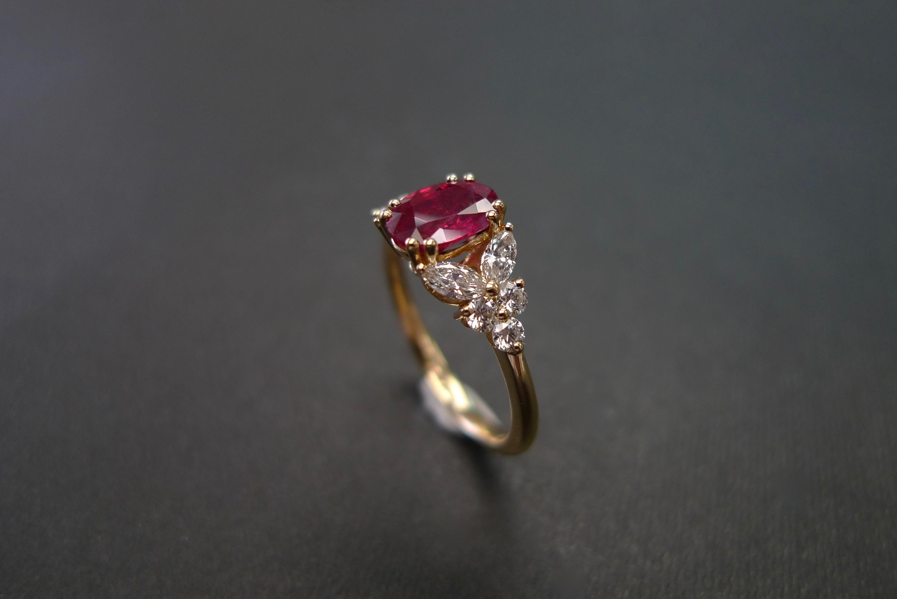 For Sale:  Natural Genuine Ruby and Marquise Diamonds Ring Made in 14k Yellow Gold  8