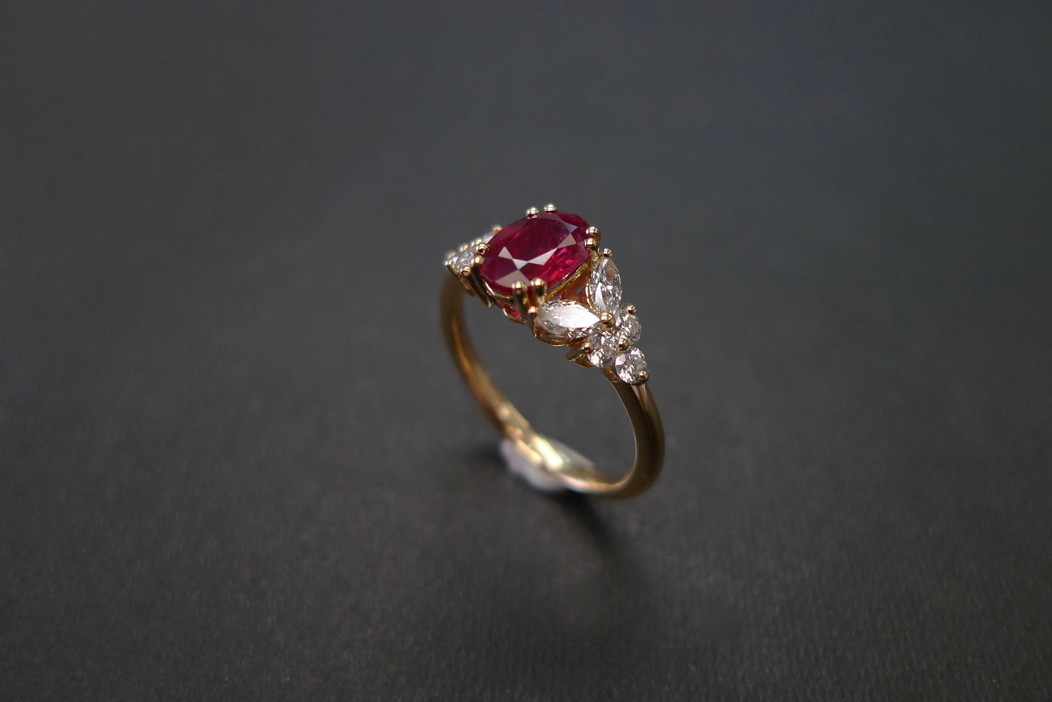 For Sale:  Natural Genuine Ruby and Marquise Diamonds Ring Made in 14k Yellow Gold  9