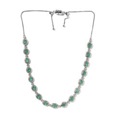 Natural Genuine Zambian Emerald and Real Zircon Studded Silver Necklace Emerald