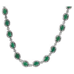 Natural Genuine Zambian Emerald and Real Zircon Studded Silver Necklace Emerald
