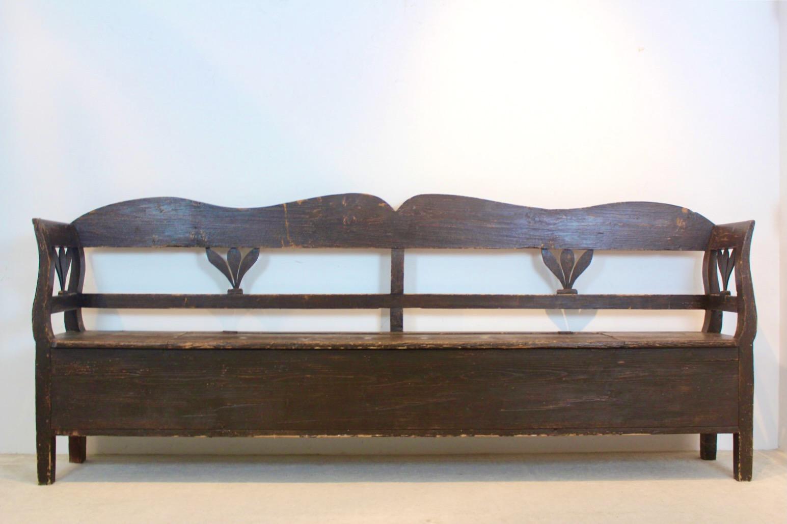 Bohemian Natural German Carved Country Farmhouse Bench in Oak